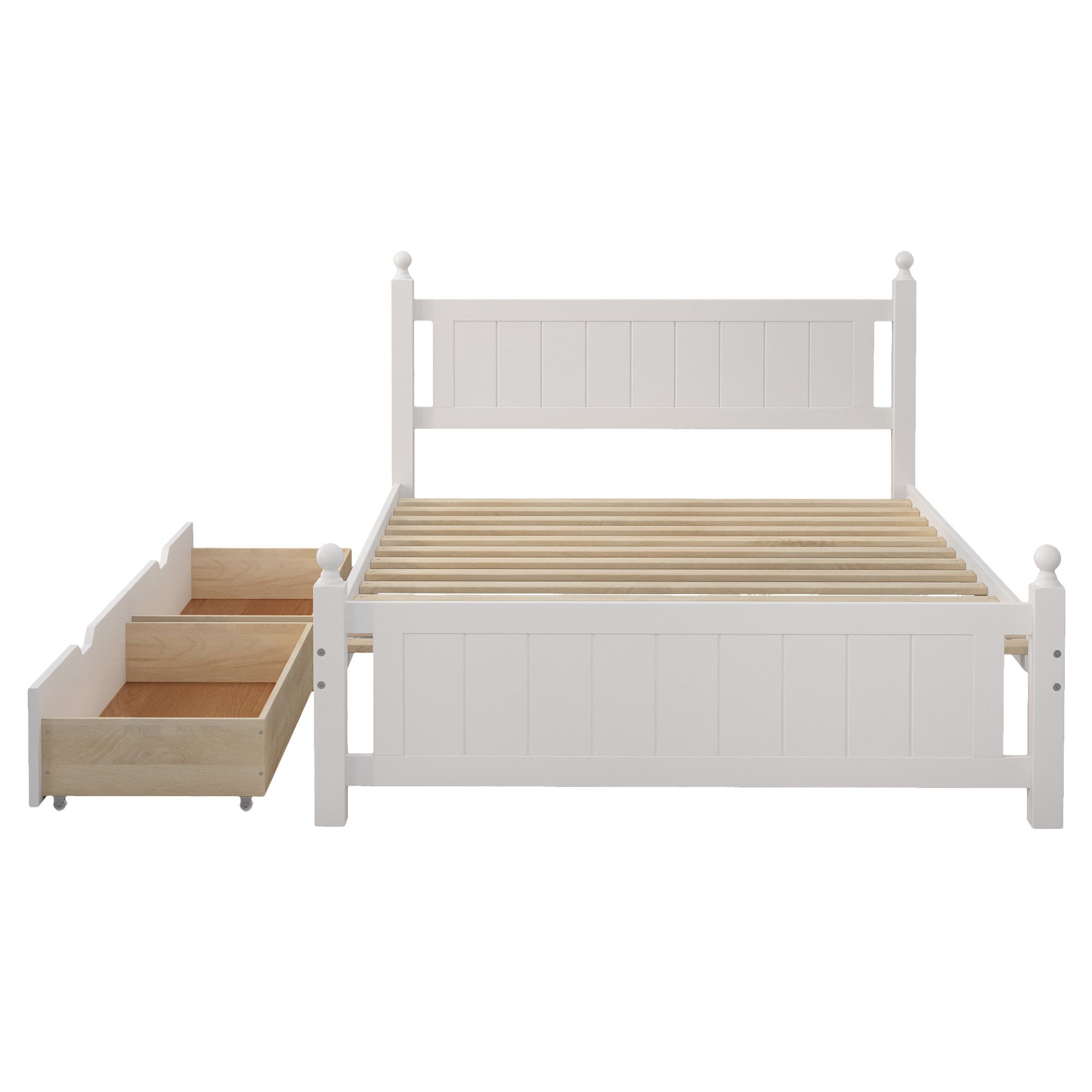 Mid-Century Modern Full Platform Bed Frame With 2 Drawers