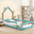 Light Blue Twin Size Wood Toddler Floor Bed with House-Shaped Headboard & Guardrails