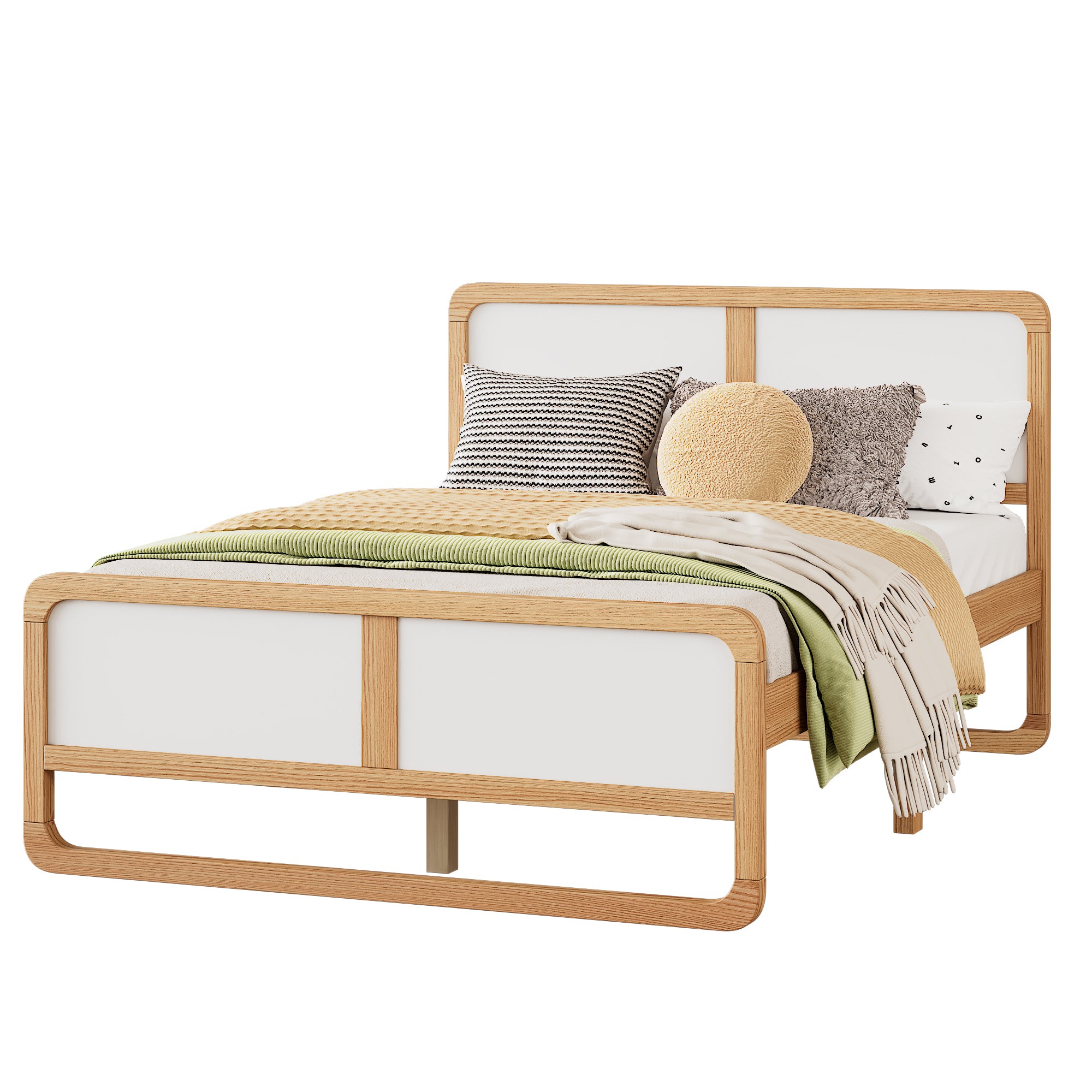 Modern Full Size Wood Bed Frame in White and Walnut