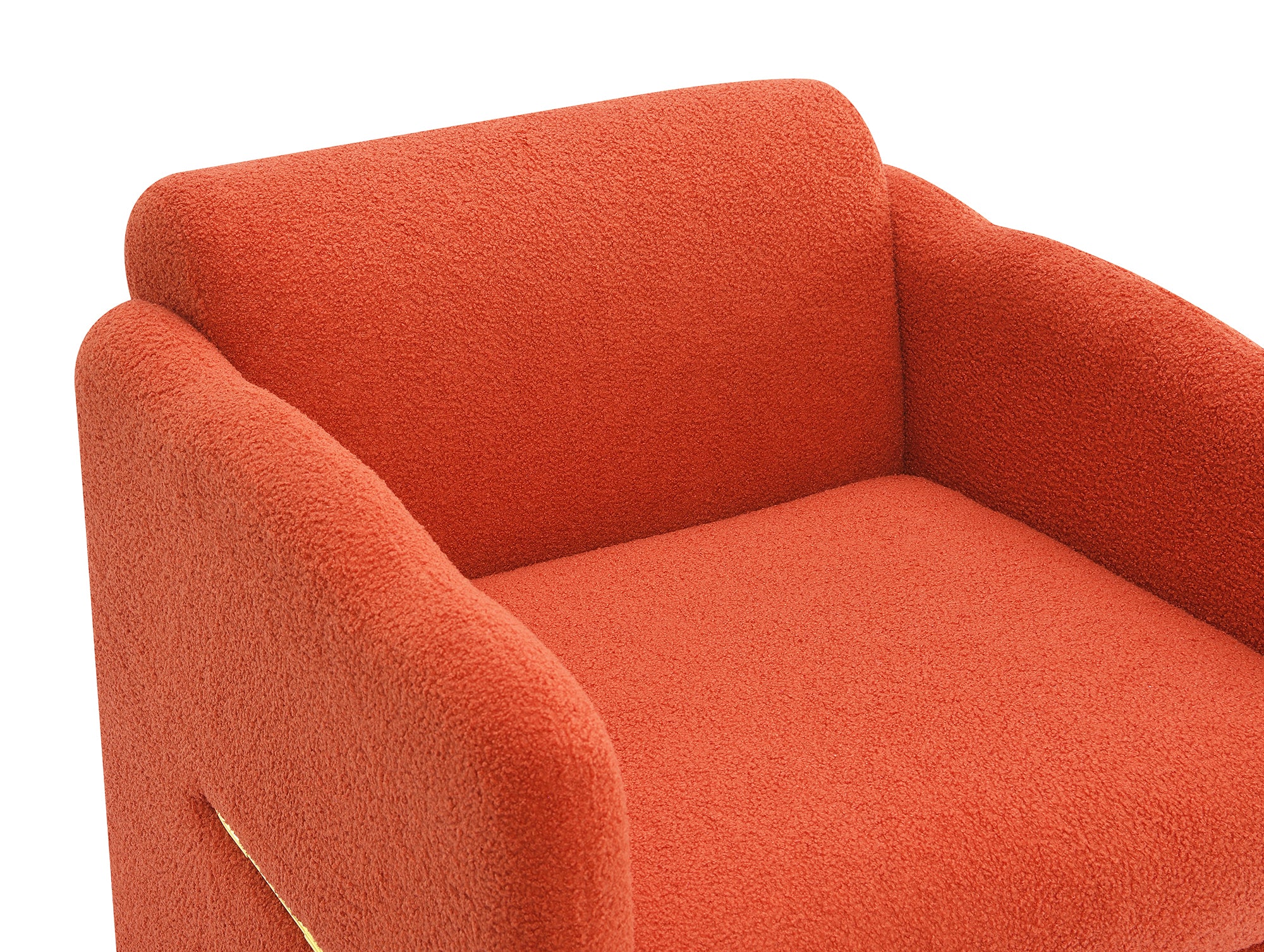 Arm Chair with Waved Arms, Orange Teddy Fabric, Accent Chair for Living Room and Bedroom