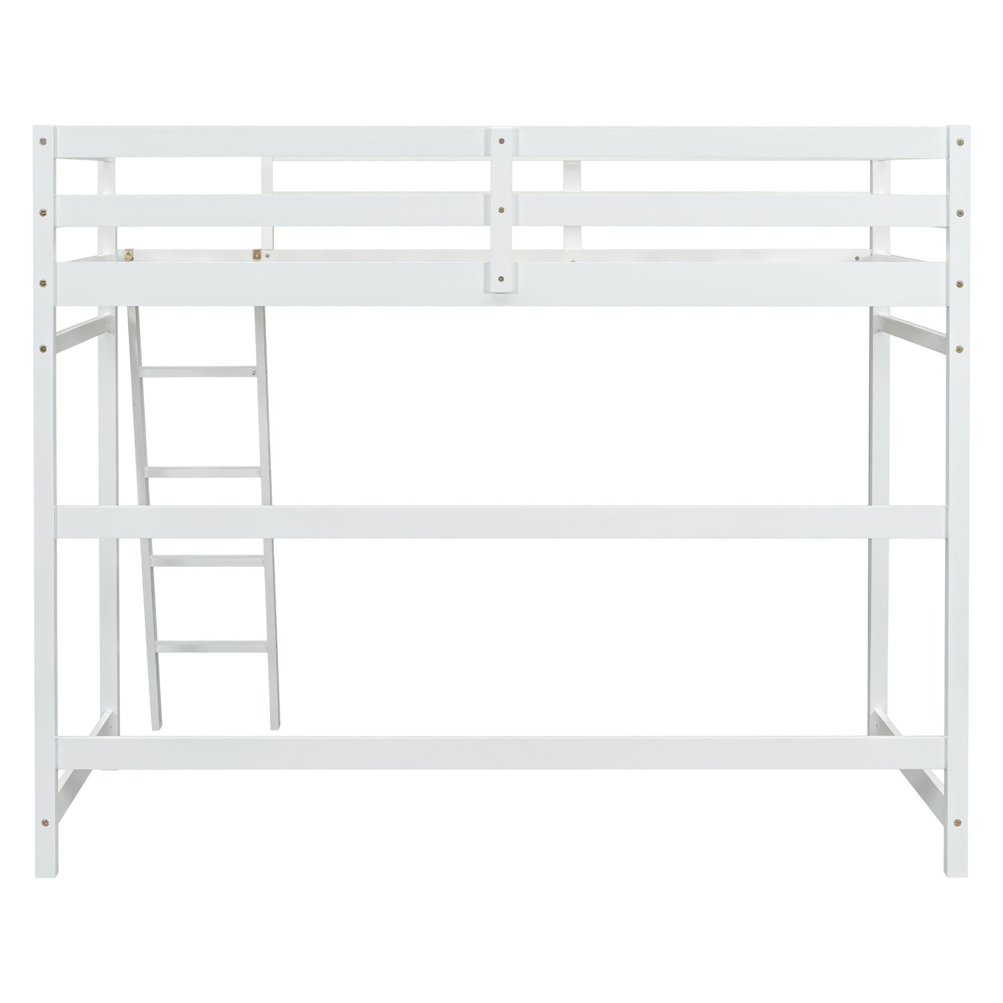 White Twin Size High Loft Bed with Inclined Ladder and Guardrails