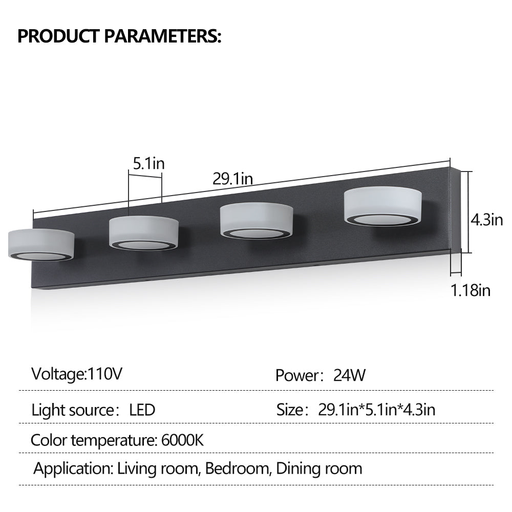 LED Modern Black 4-Light Vanity Light Fixture