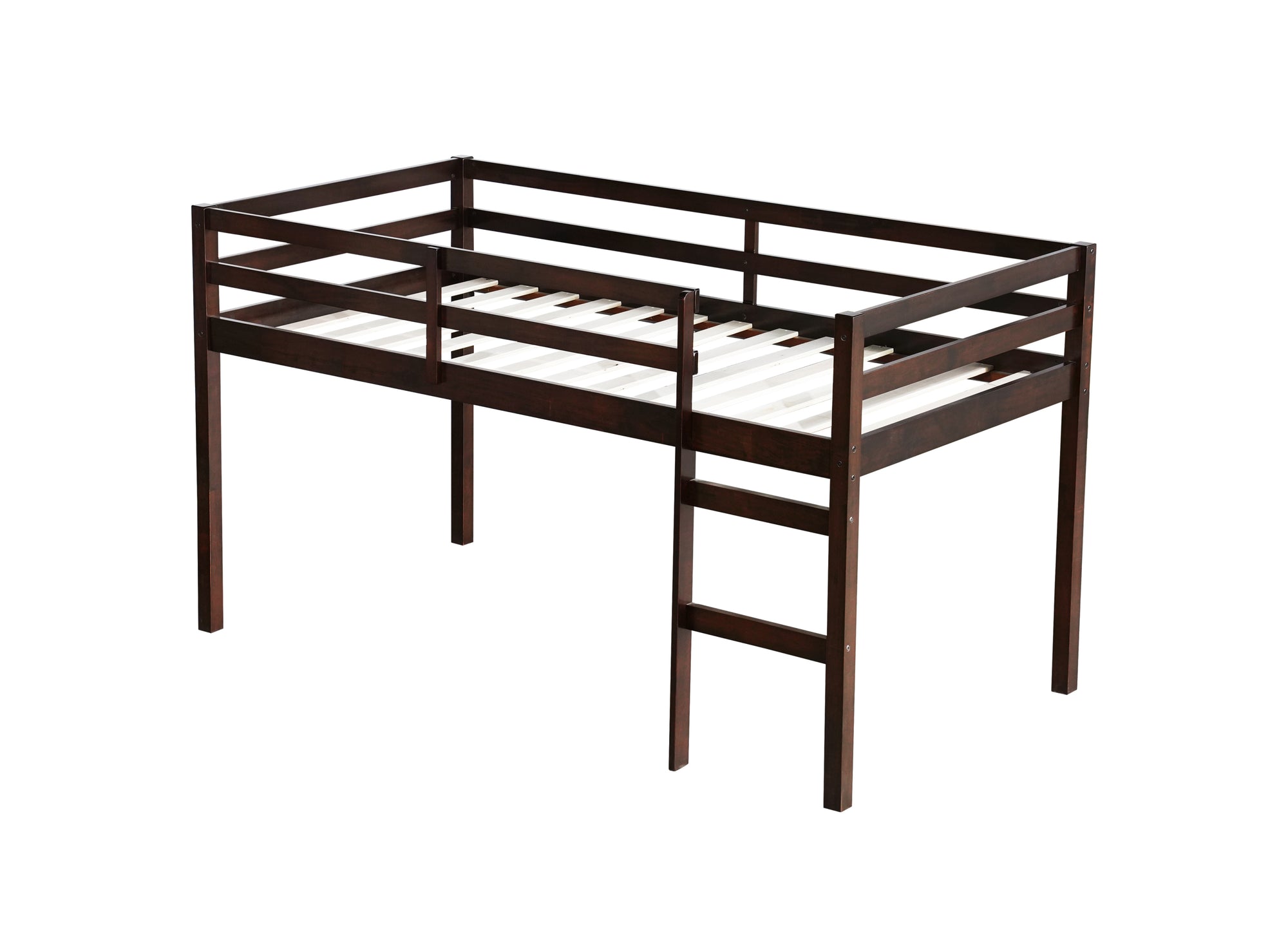 Espresso Twin Loft Bed with Ladder and Strengthened Slats