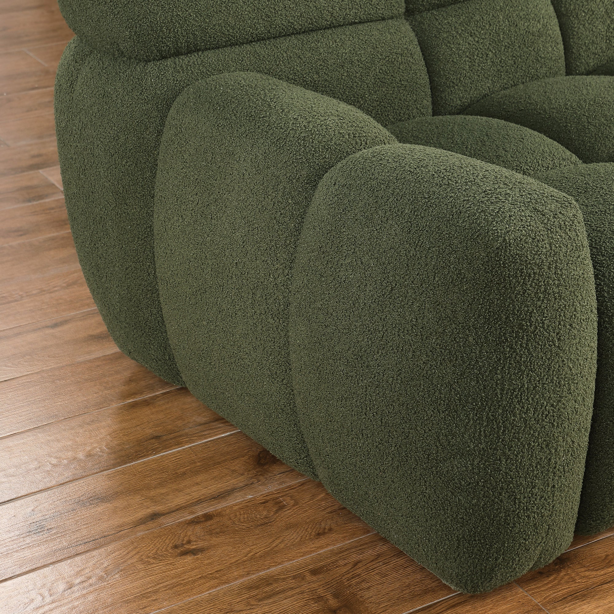 Olive Green Boucle Marshmallow Loveseat Sofa