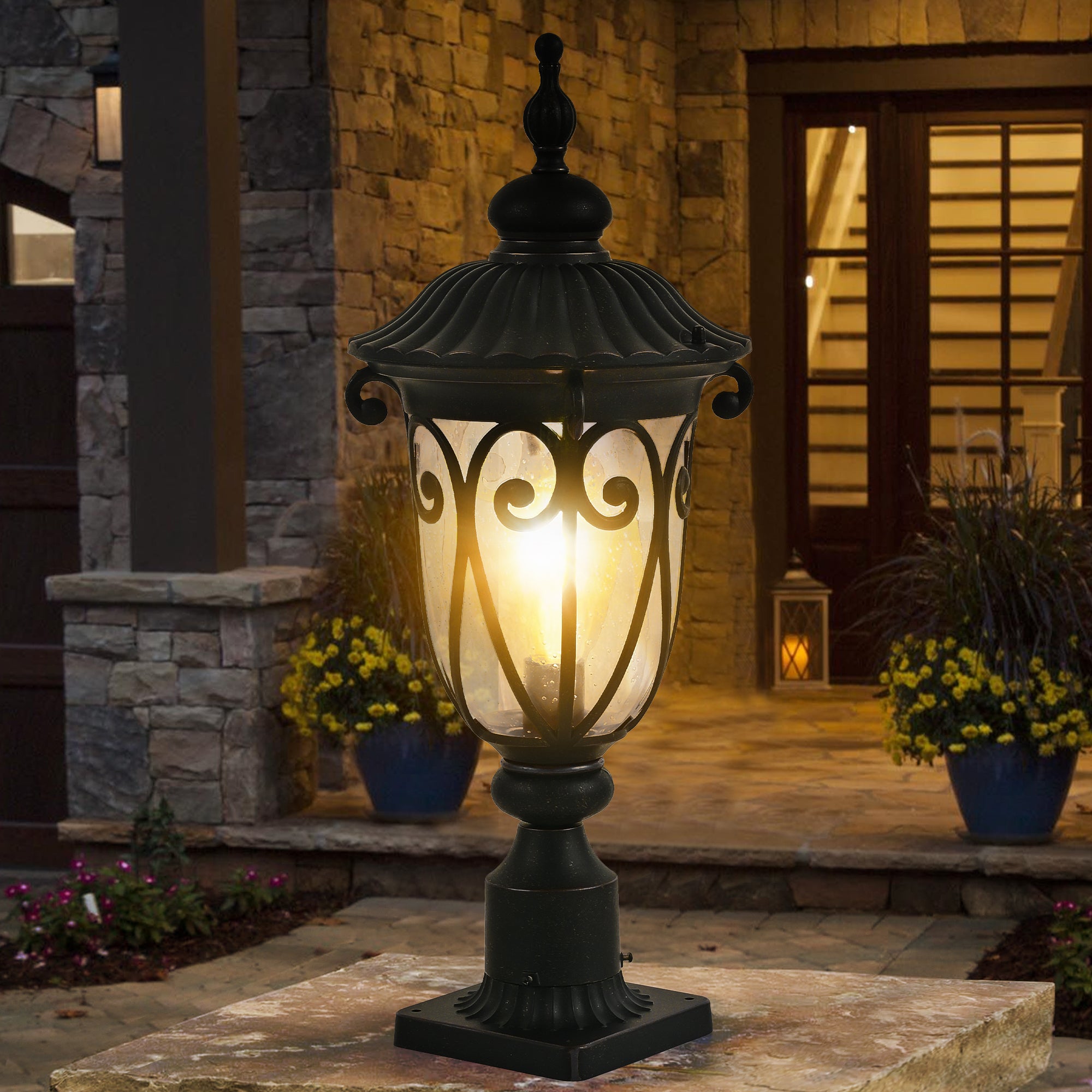 Single Vintage Black Outdoor Post Lantern