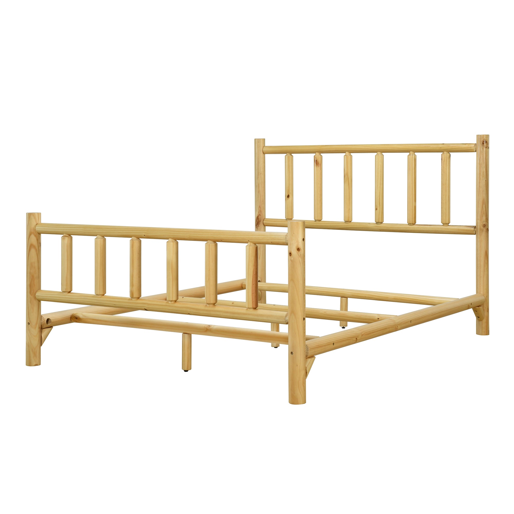 Natural Finish Queen Farmhouse Round Timber Bed Frame