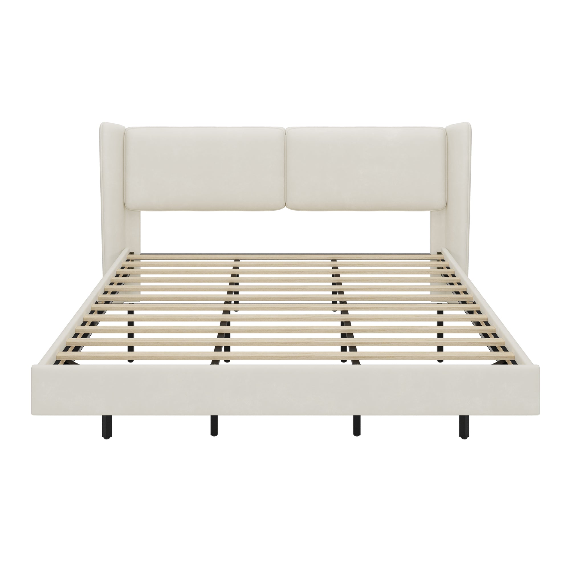 King Size Modern Velvet Upholstered Floating Bed Frame in Beige