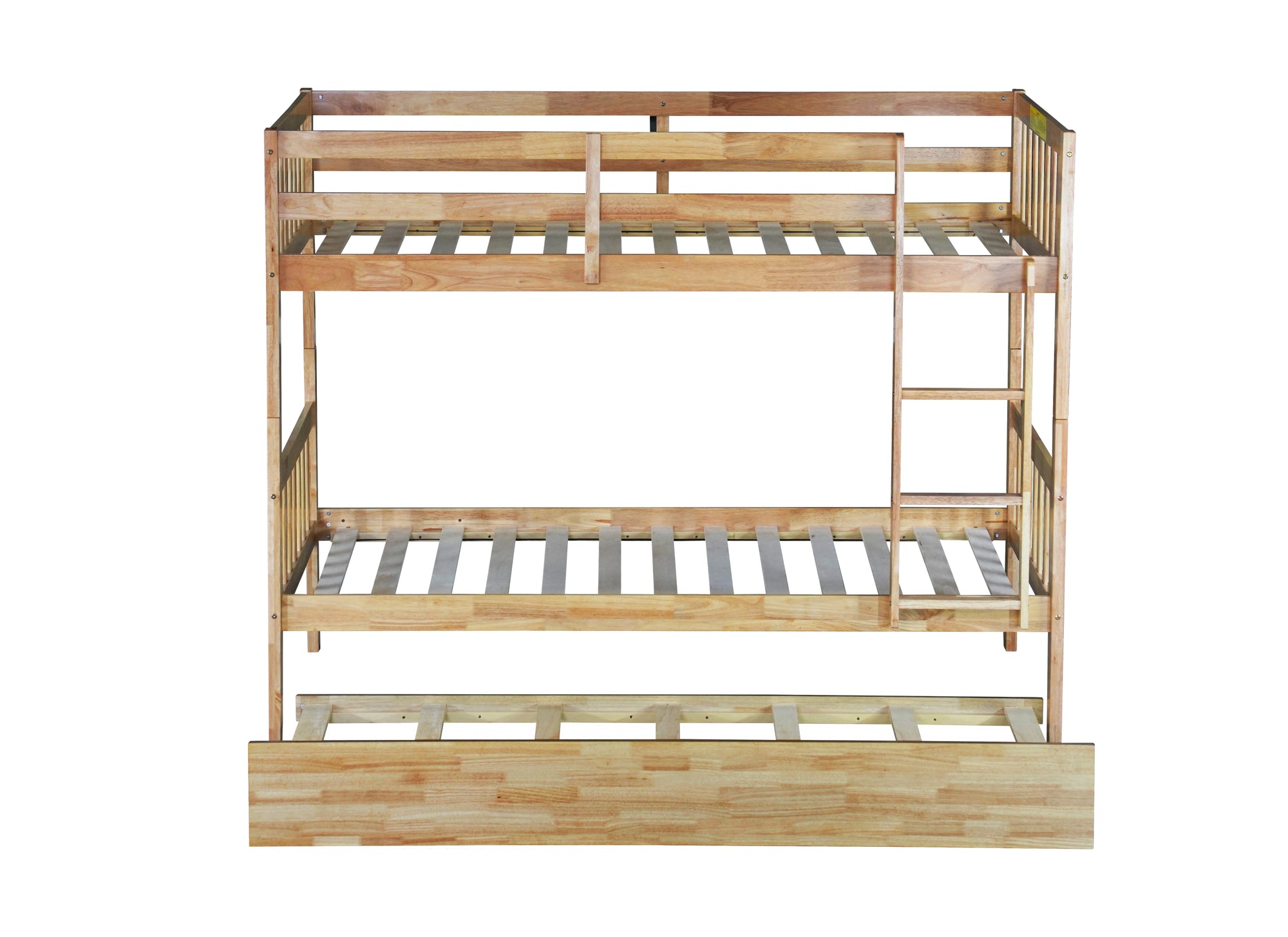 Twin Over Twin Rubberwood Bunk Bed with Trundle, Convertible Design in Natural Tones