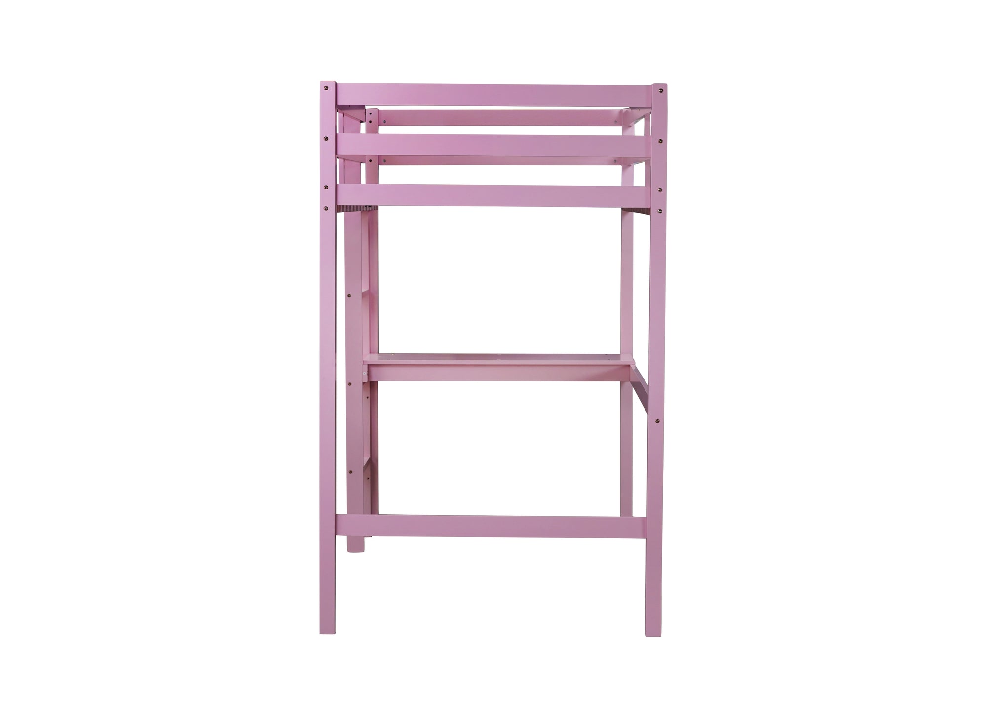 Pink Twin High Loft Bed with Built-in Desk, Rubber Wood Frame, and Safety Guardrail