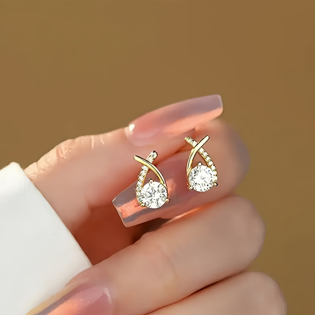 Elegant Zirconia Cross Stud Earrings in Gold