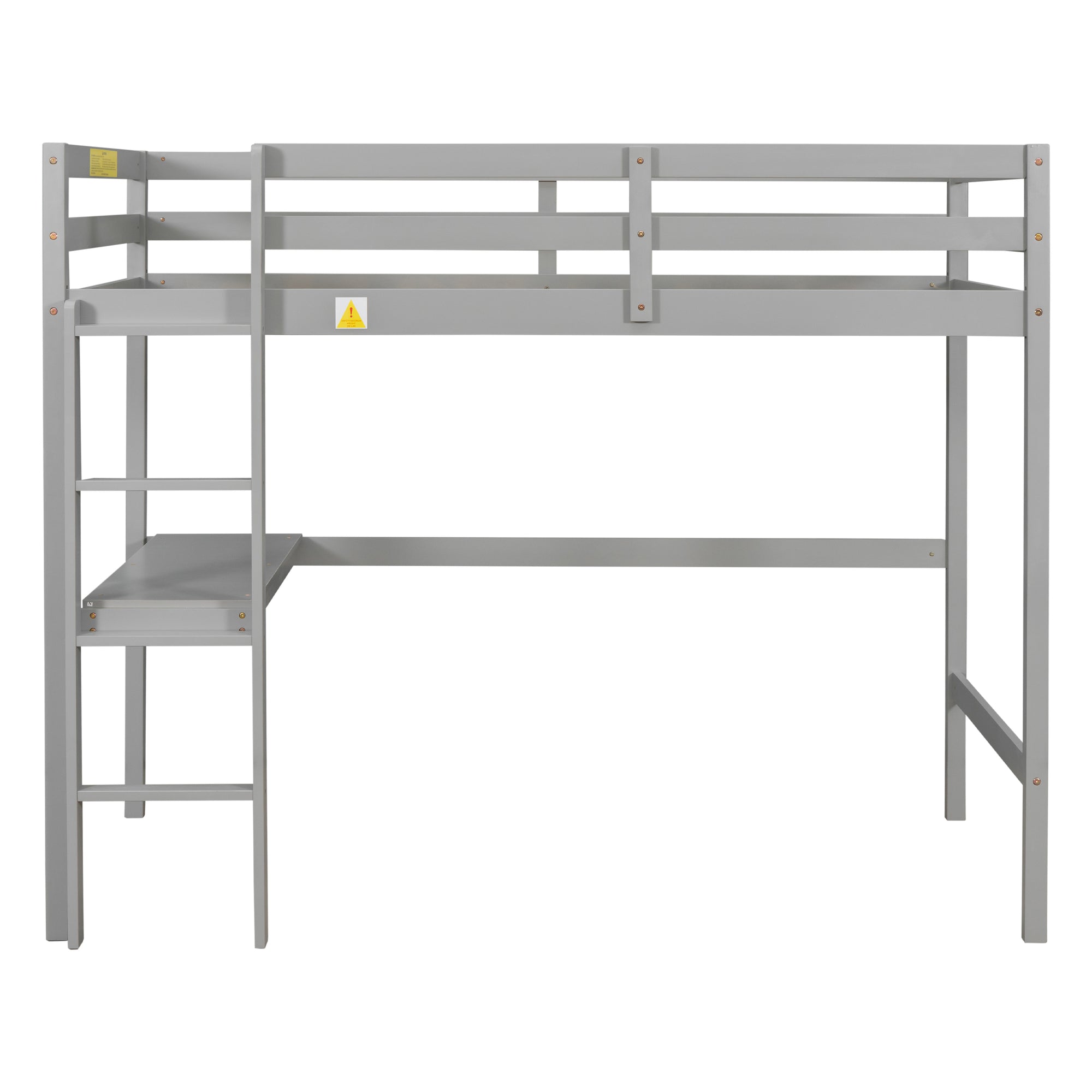 Gray Twin Loft Bed with Built-in Desk