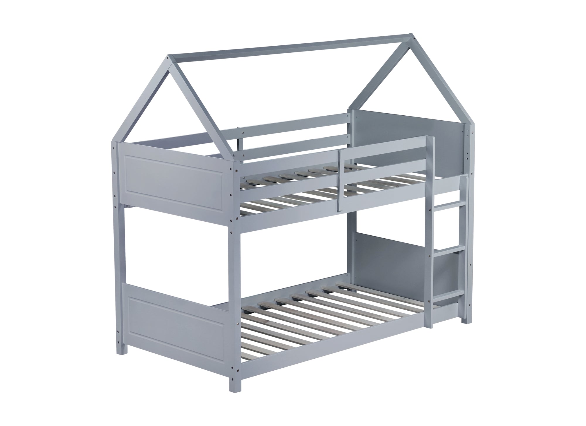 Light Gray Twin Over Twin House Floor Bunk Bed