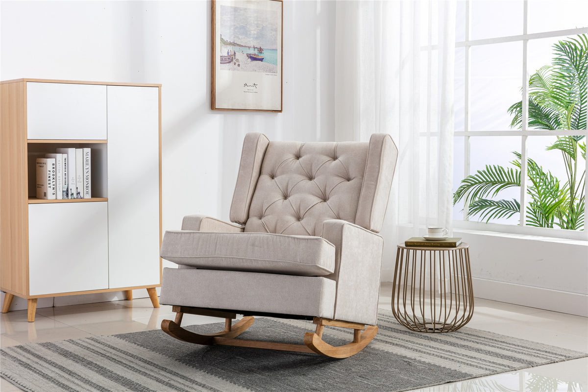 Comfortable Beige Mid-Century Modern Rocking Chair