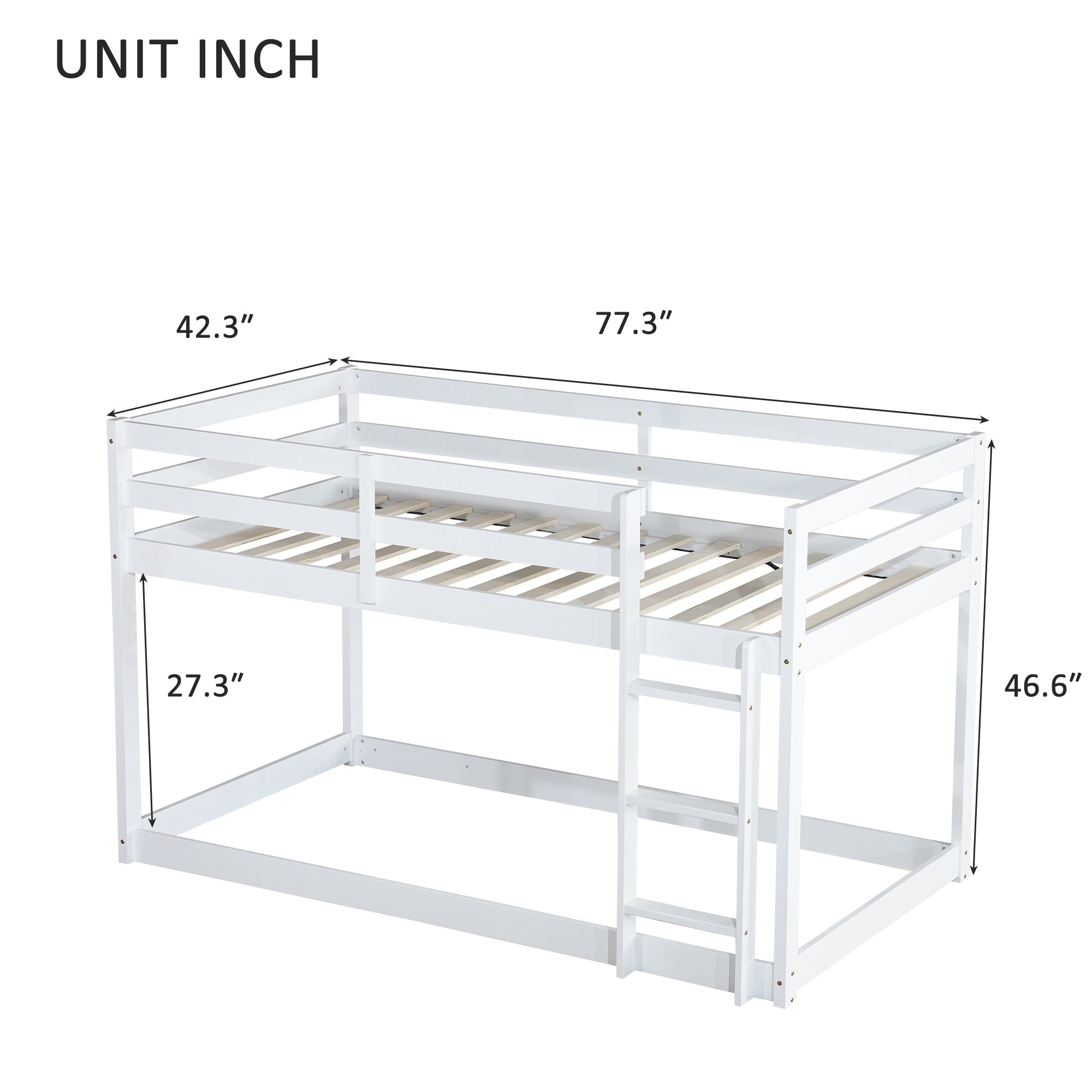 White Twin Over Twin Loft Bed with Ladder In Sturdy Rubber Wood Construction