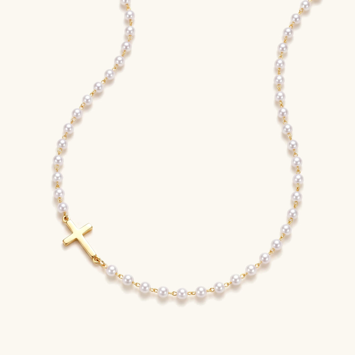 Dainty Faux Pearl Cross Station Choker Necklace
