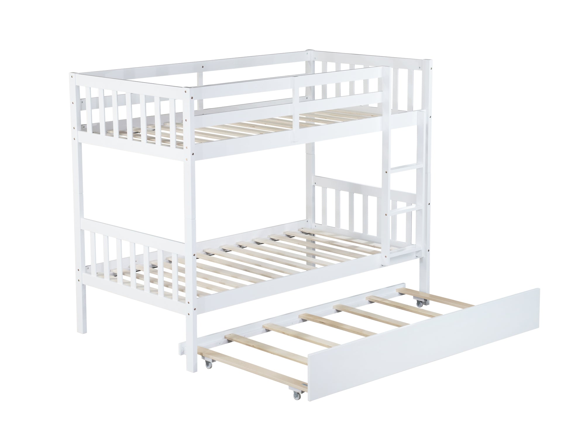 Convertible Twin Over Twin Rubber Wood Bunk Bed with Trundle