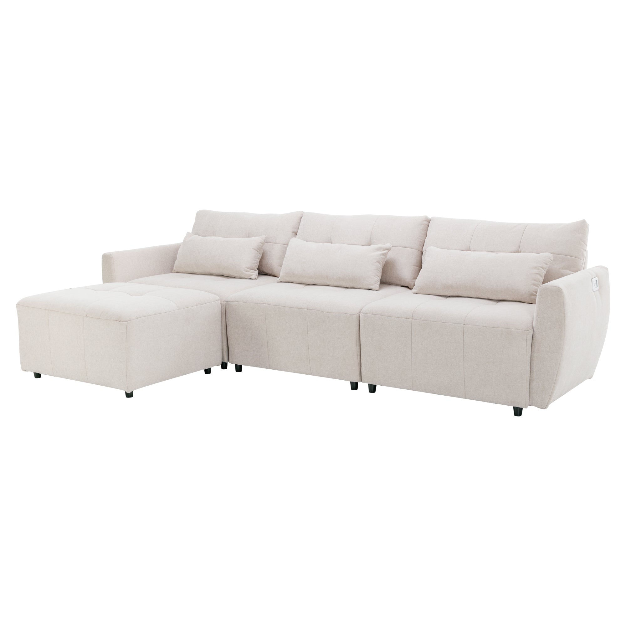 Khartoum Sectional Sofa with Movable Ottoman in Beige Chenille