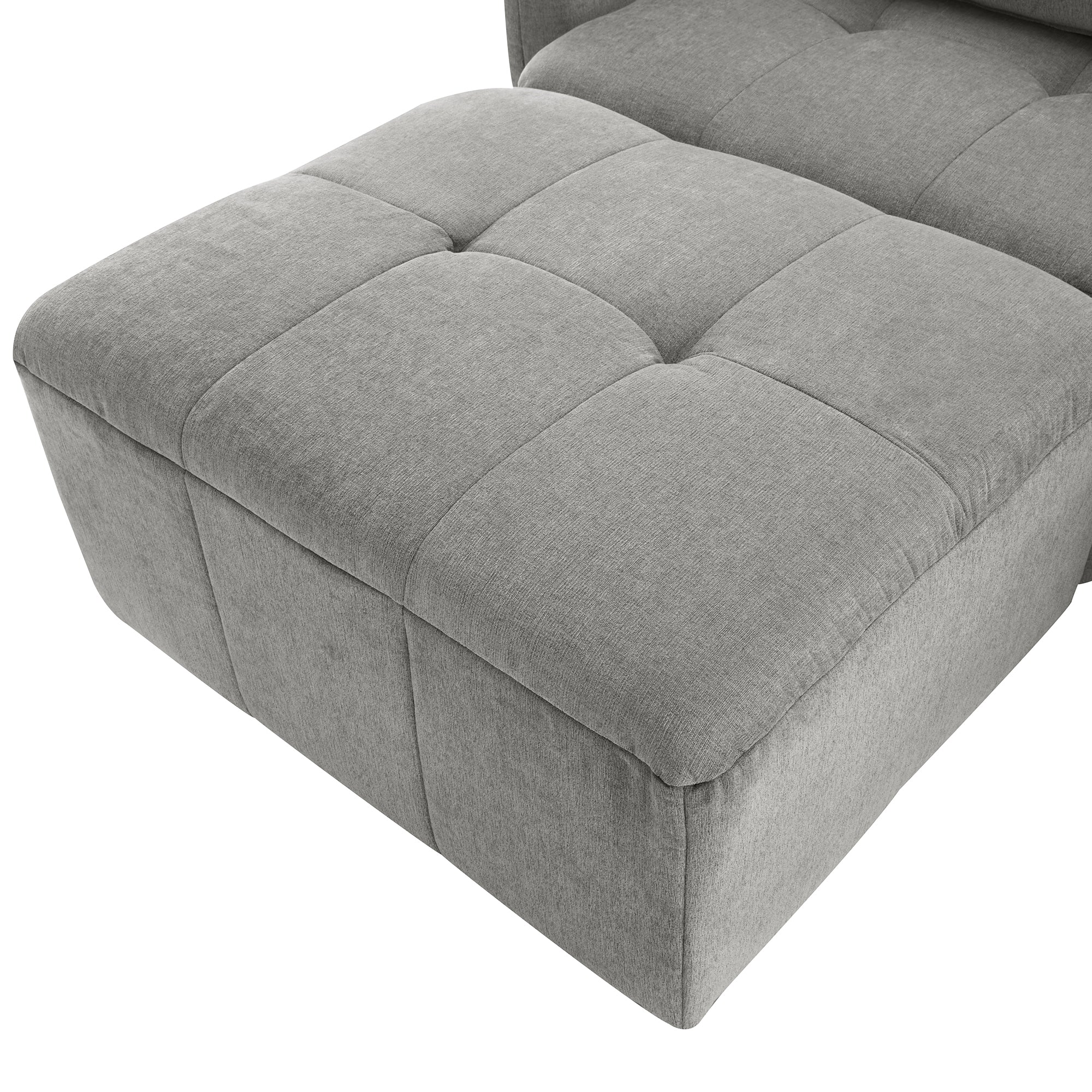 Khartoum Sectional Sofa with Movable Ottoman in Grey Chenille