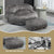 Shaggy Bean Bag Chair with Ottoman and Handle In Gray