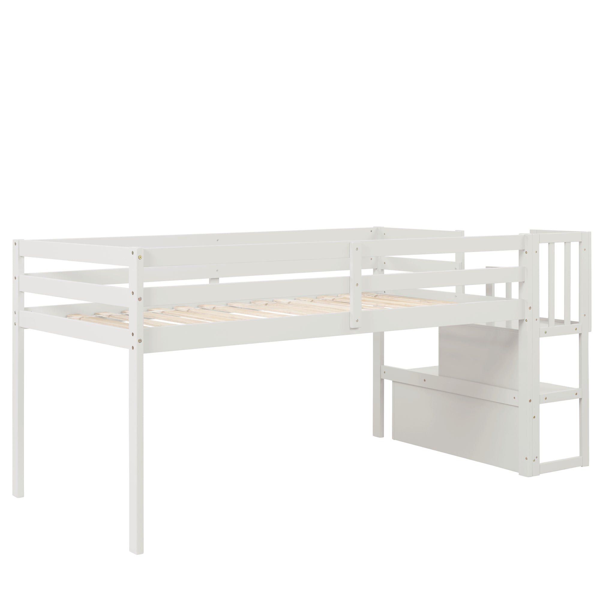 Twin Loft Bed with Staircase in White