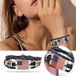 Load image into Gallery viewer, American Flag Bracelet in Dark Leather with Cuff Style
