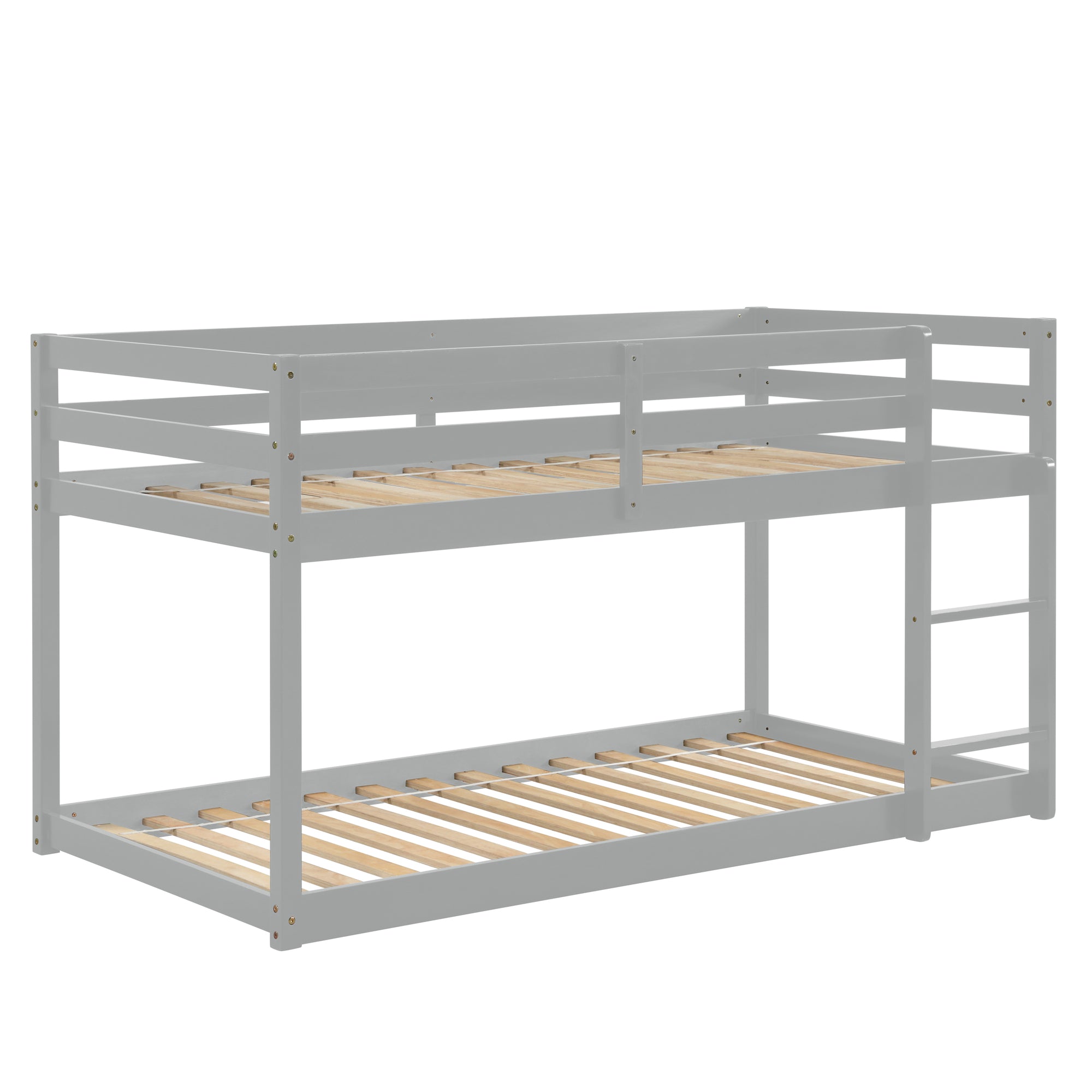 Gray Twin Over Twin Floor Bunk Bed With Low Height Design