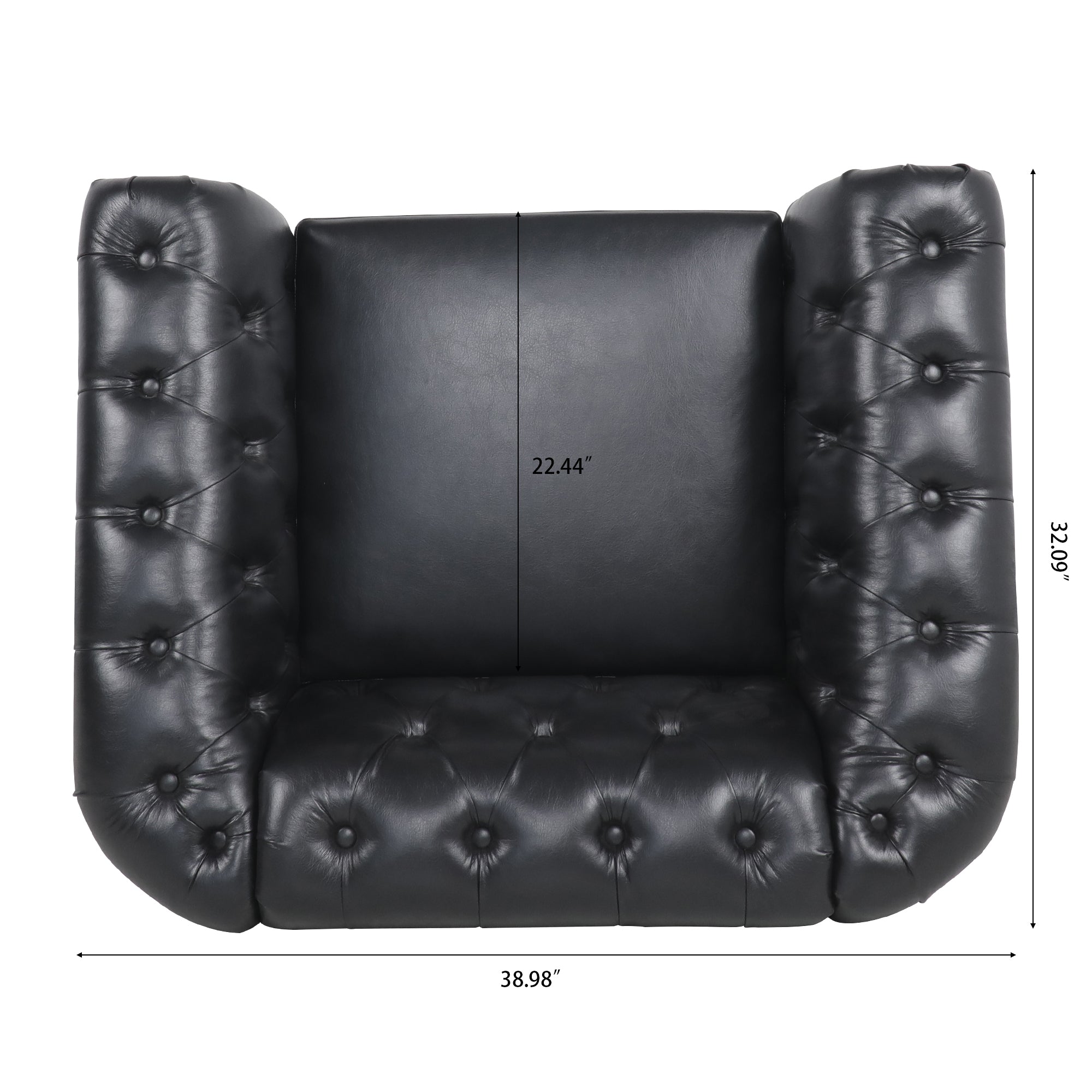 Black Mid-Century Faux Leather One Seater Sofa