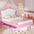 Full Size Upholstered Bed Frame with LED Lights Crown Headboard In White Pink