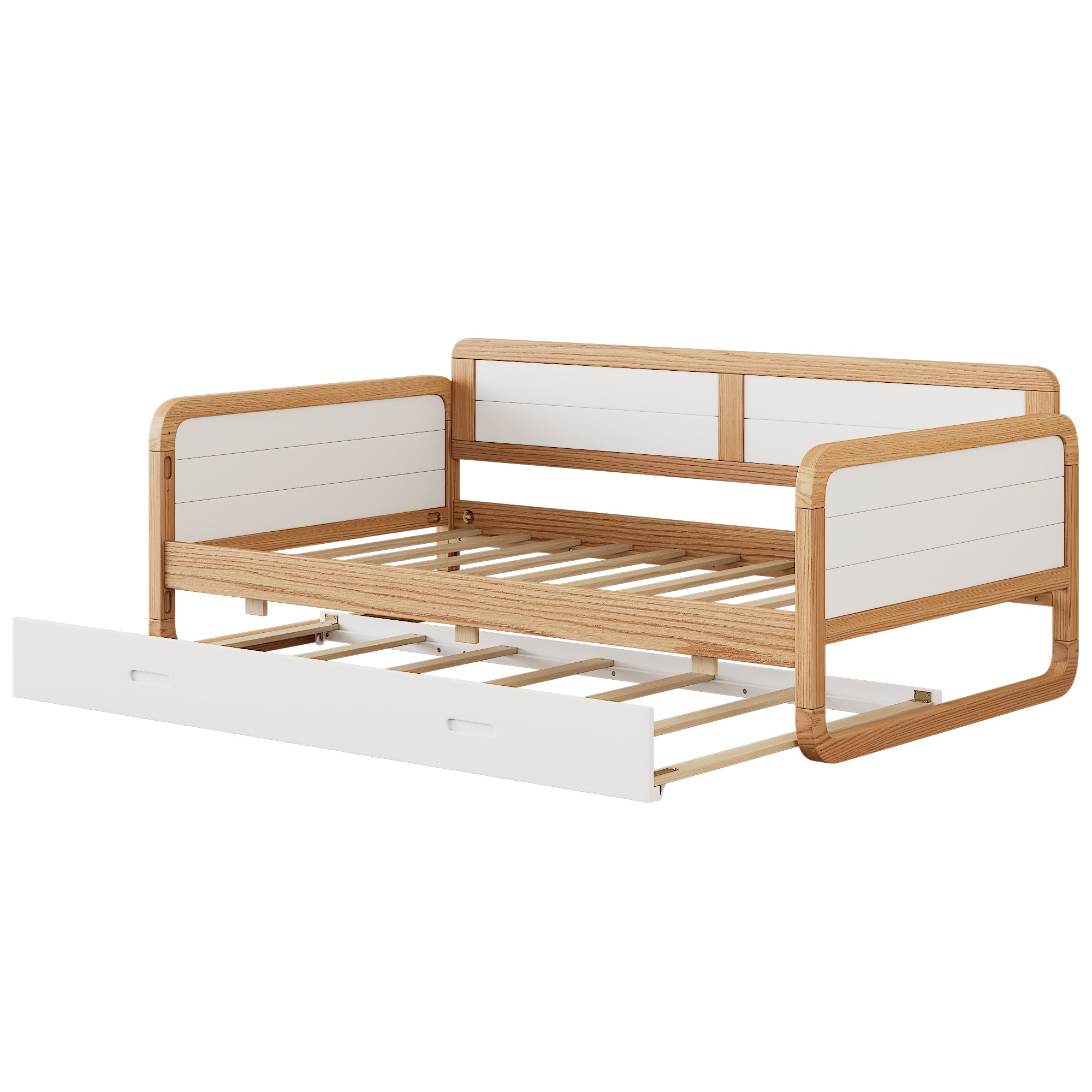 Twin Modern Daybed with Trundle in White & Walnut