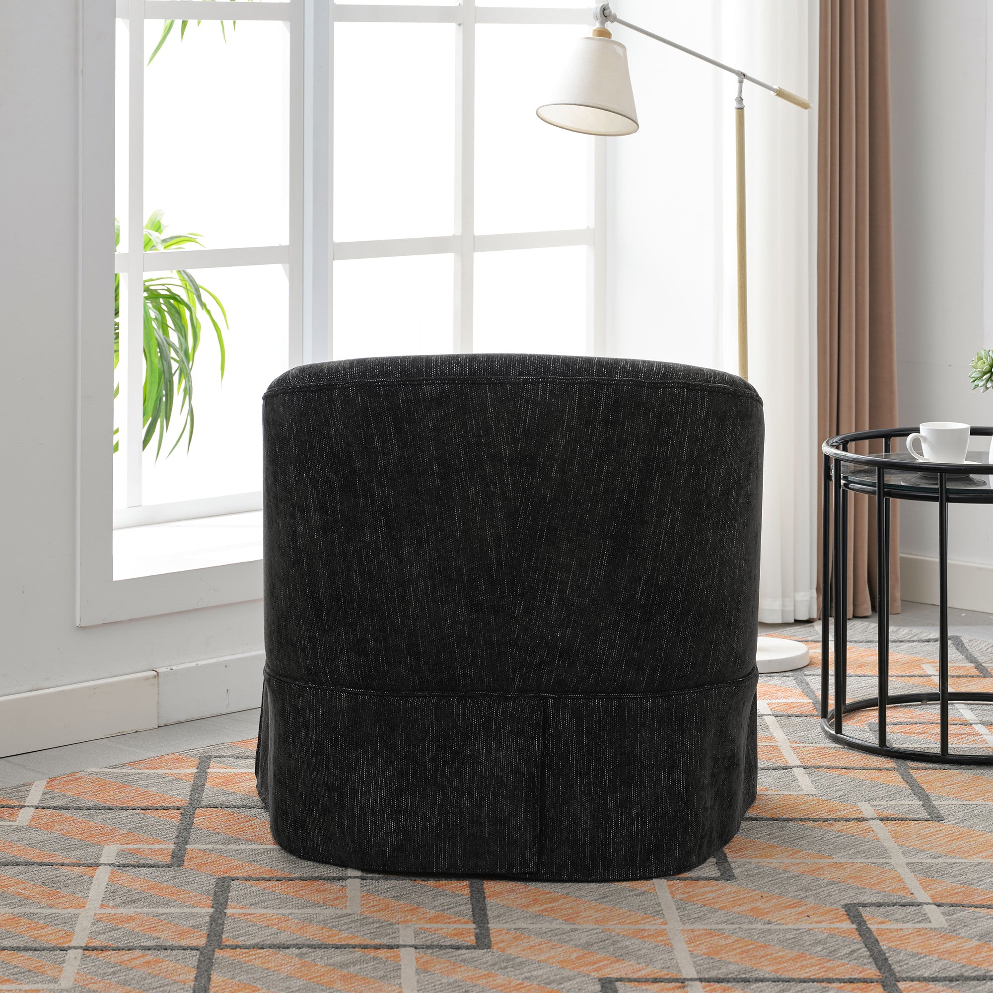 Black Linen Blend Swivel Accent Armchair