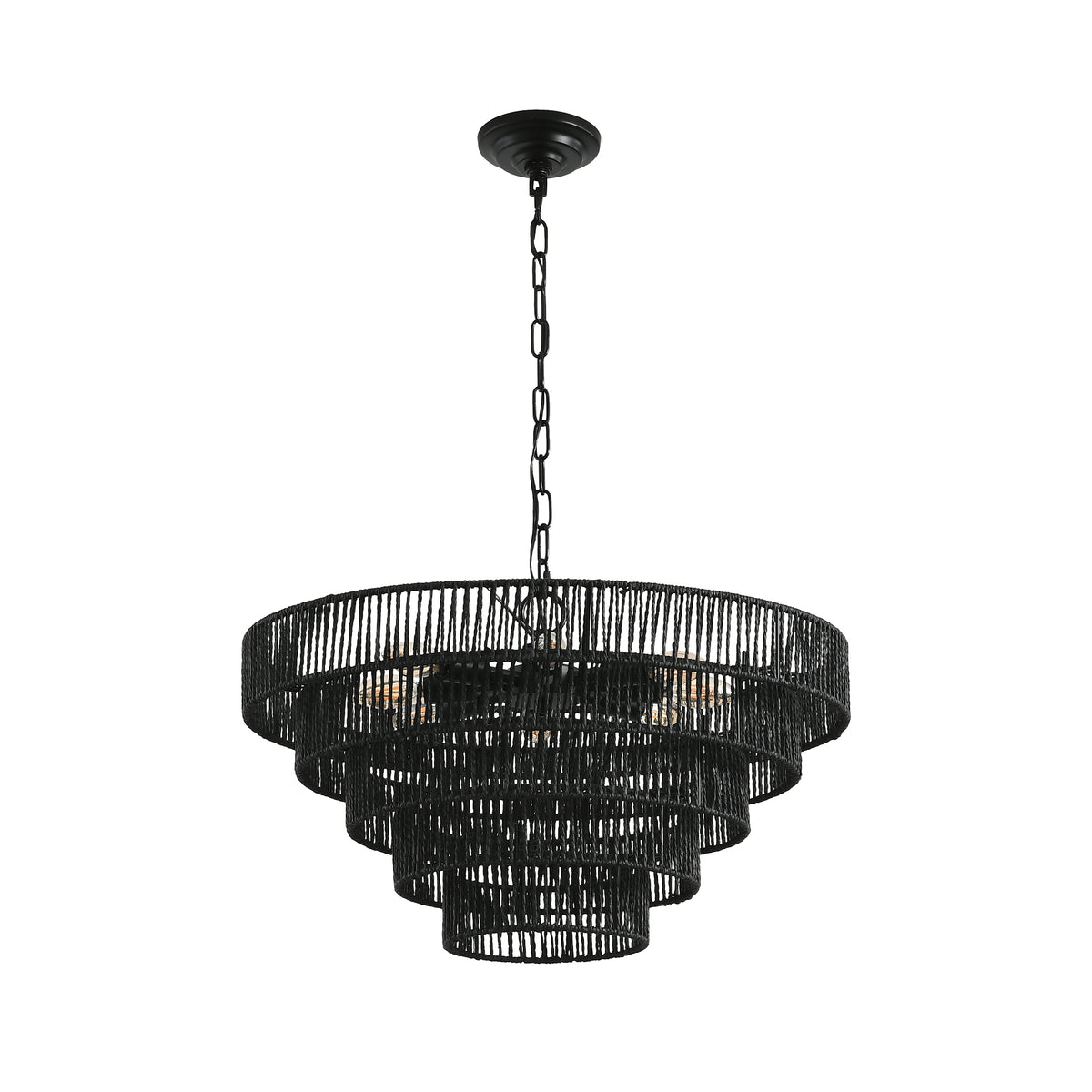 Handmade Rustic Black Hemp Rope Chandelier with 8 E12 Socket