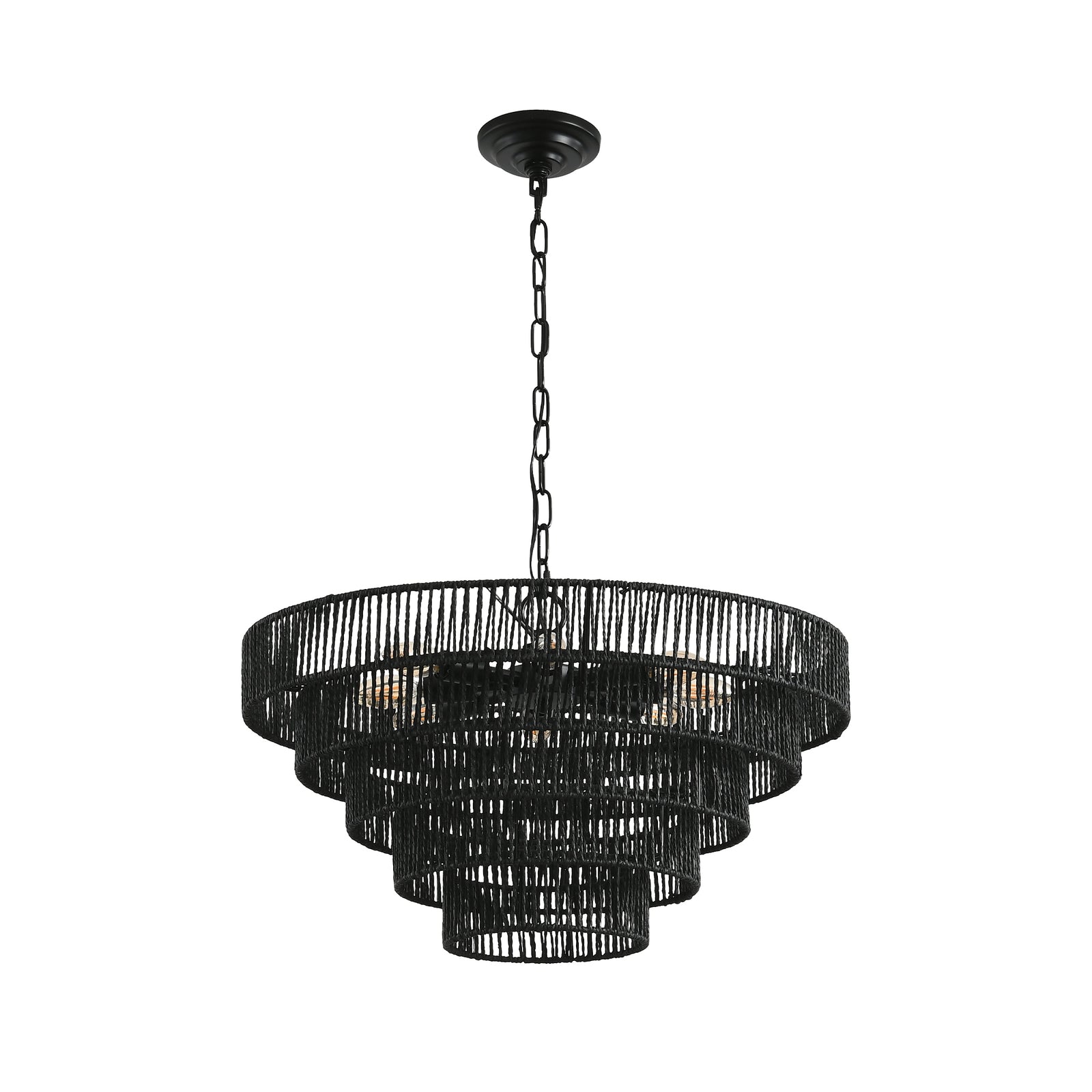 Handmade Rustic Black Hemp Rope Chandelier with 8 E12 Socket
