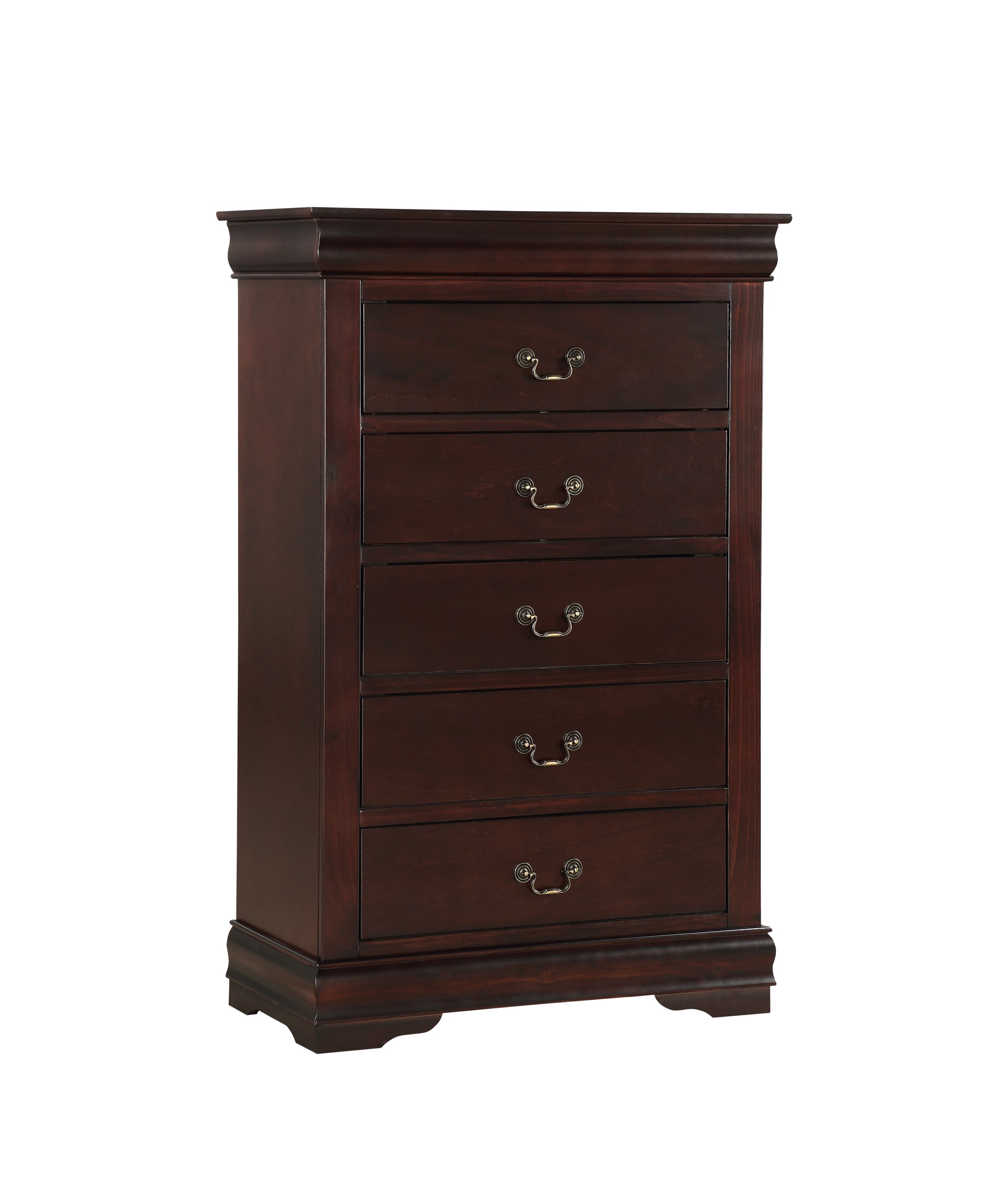 Cherry Finish Solid Wood Five Drawers Louis Philip Chest Contemporary Design Ample Storage In Cherry