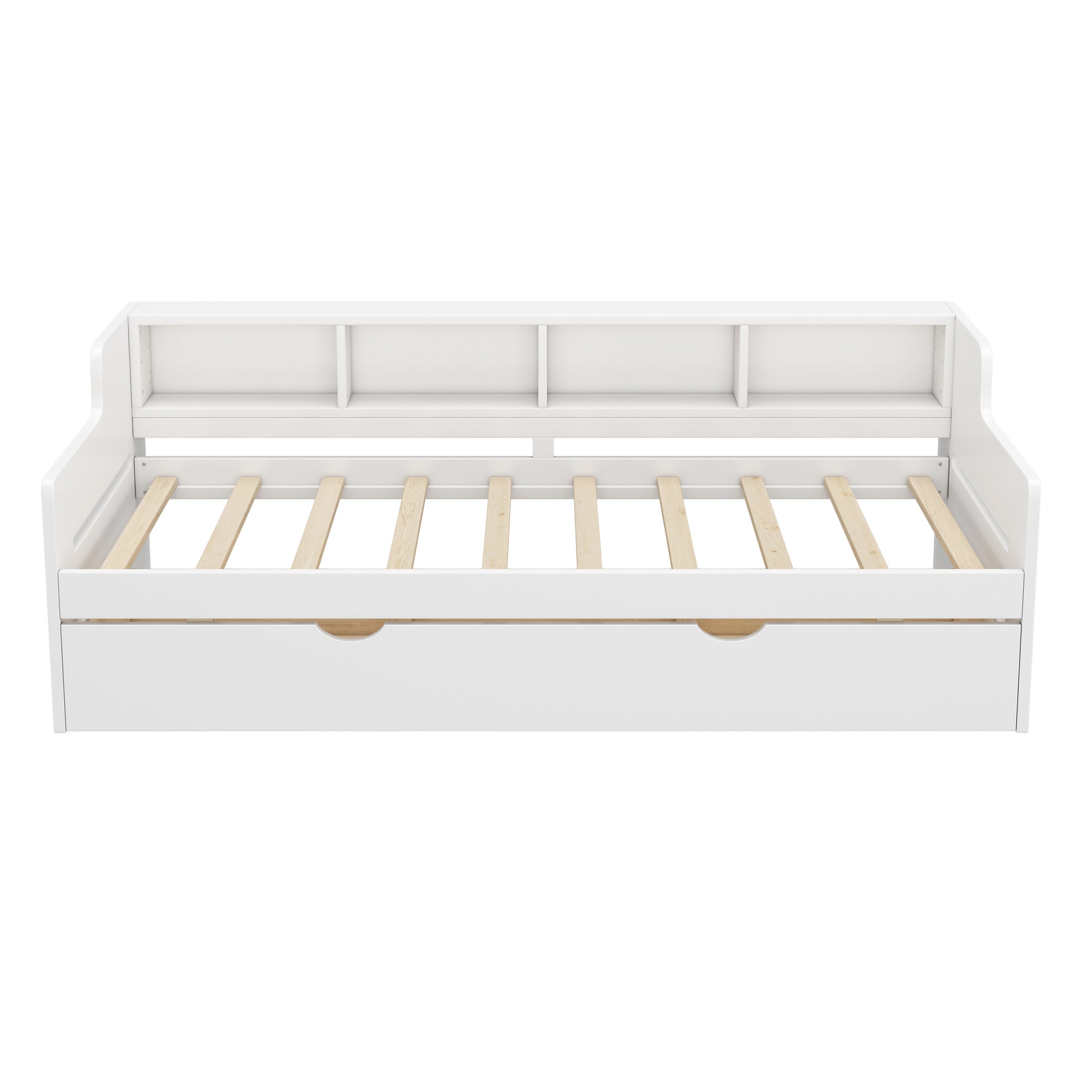 White Twin Daybed with Trundle and Storage Shelves