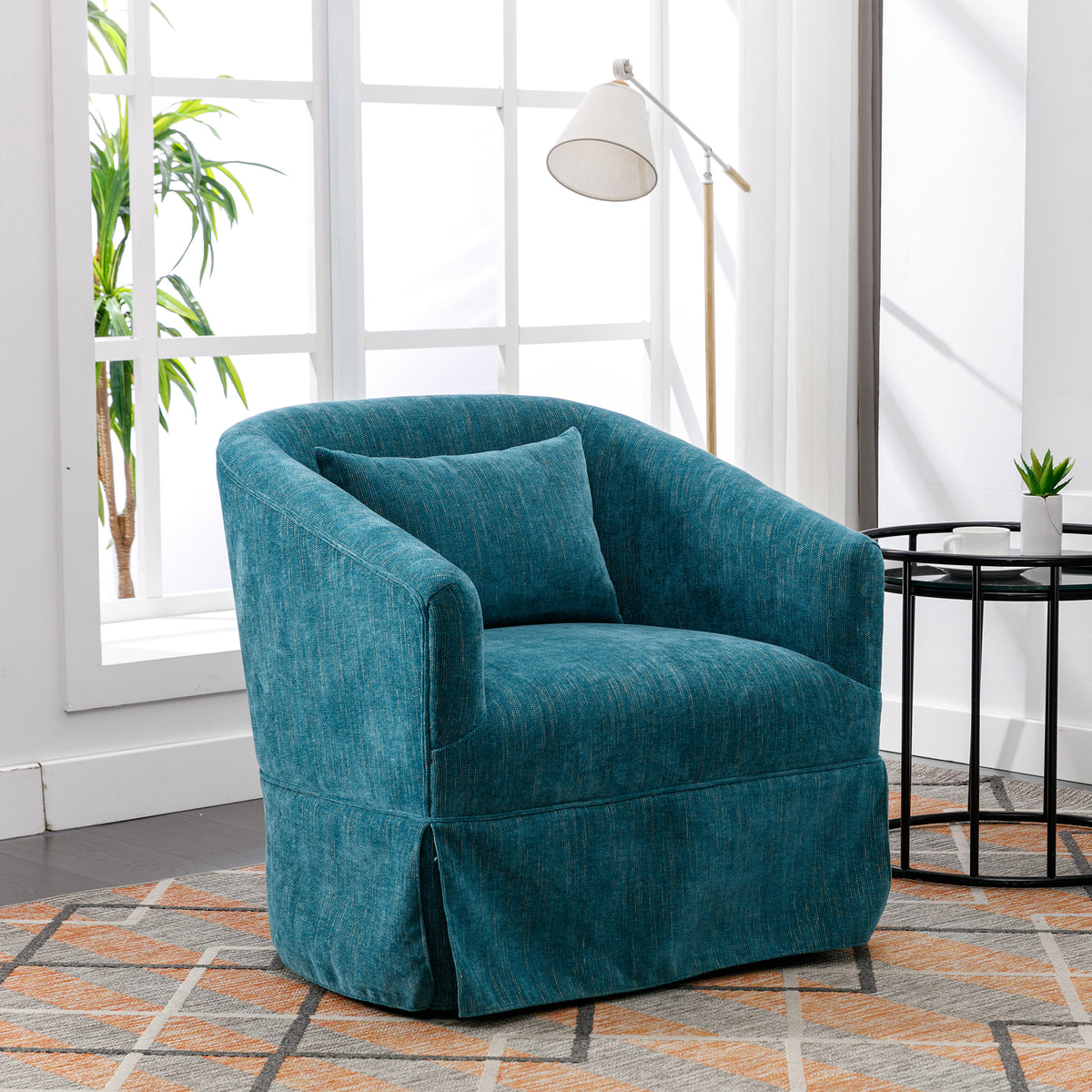 Green Linen Blend Swivel Accent Armchair