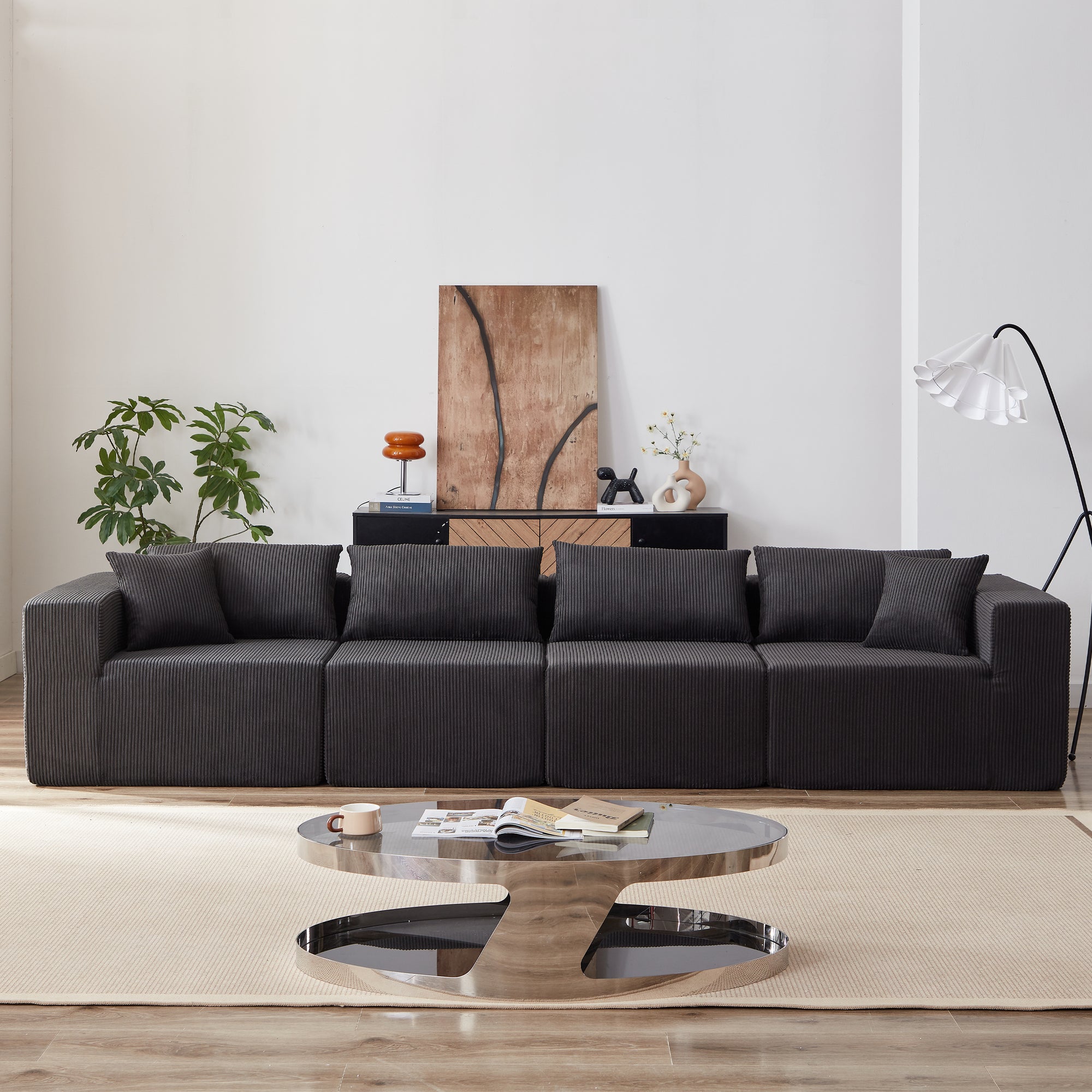 Nairobi 4-Seat Minimal Modular Sectional Sofa in Black