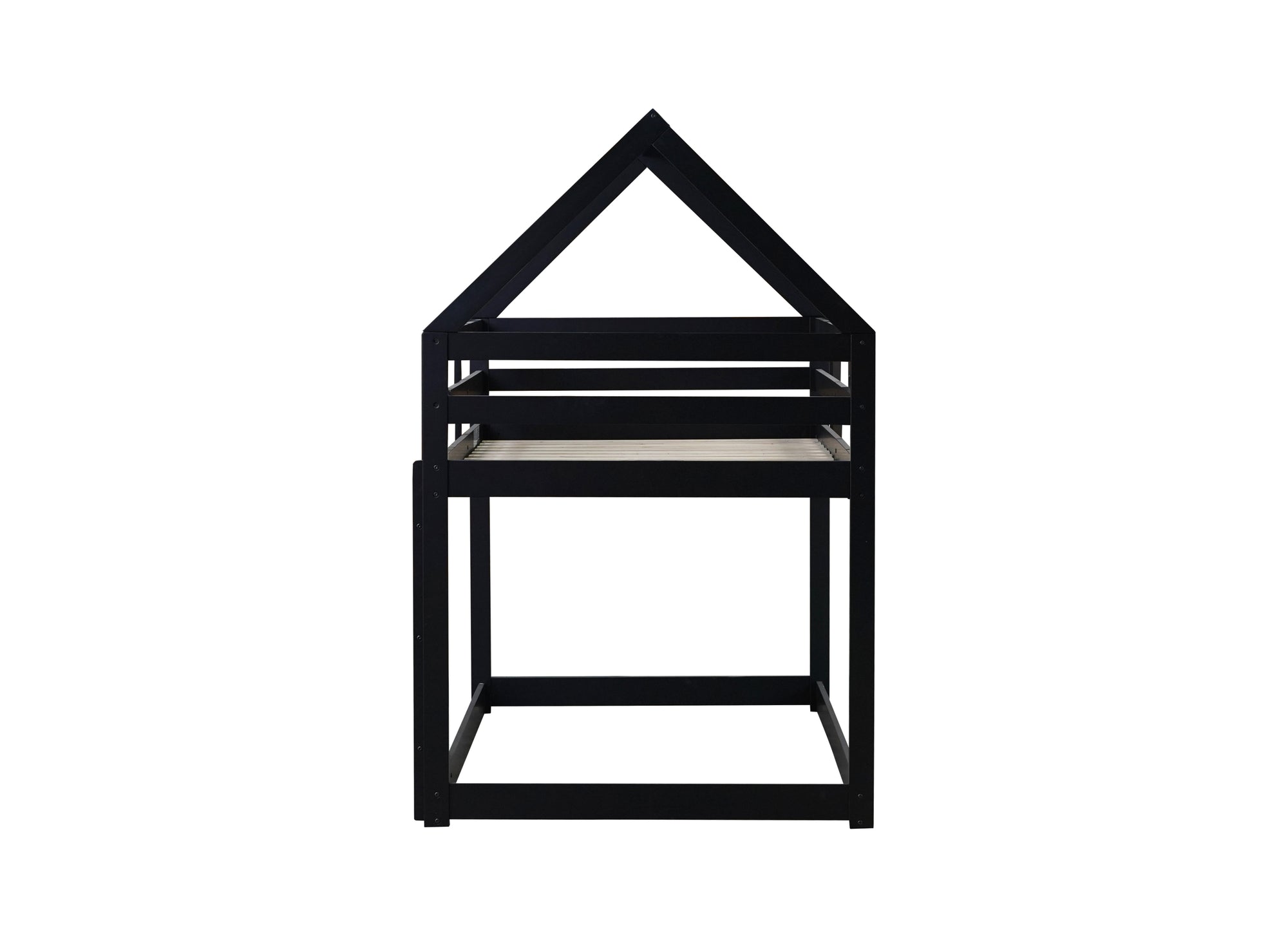 Black Twin Over Twin Rubber Wood Floor Bunk Bed