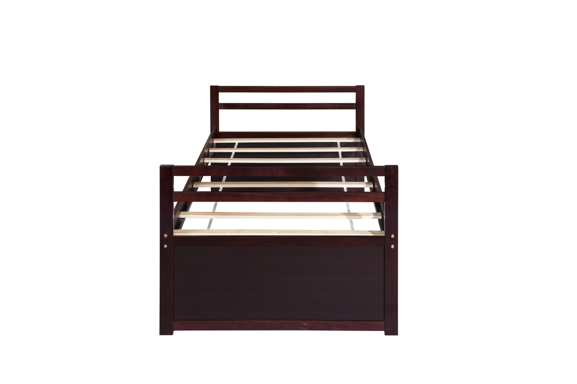 Espresso Pine Twin Size Bed with Headboard, Footboard, Trundle, and Three Storage Drawers