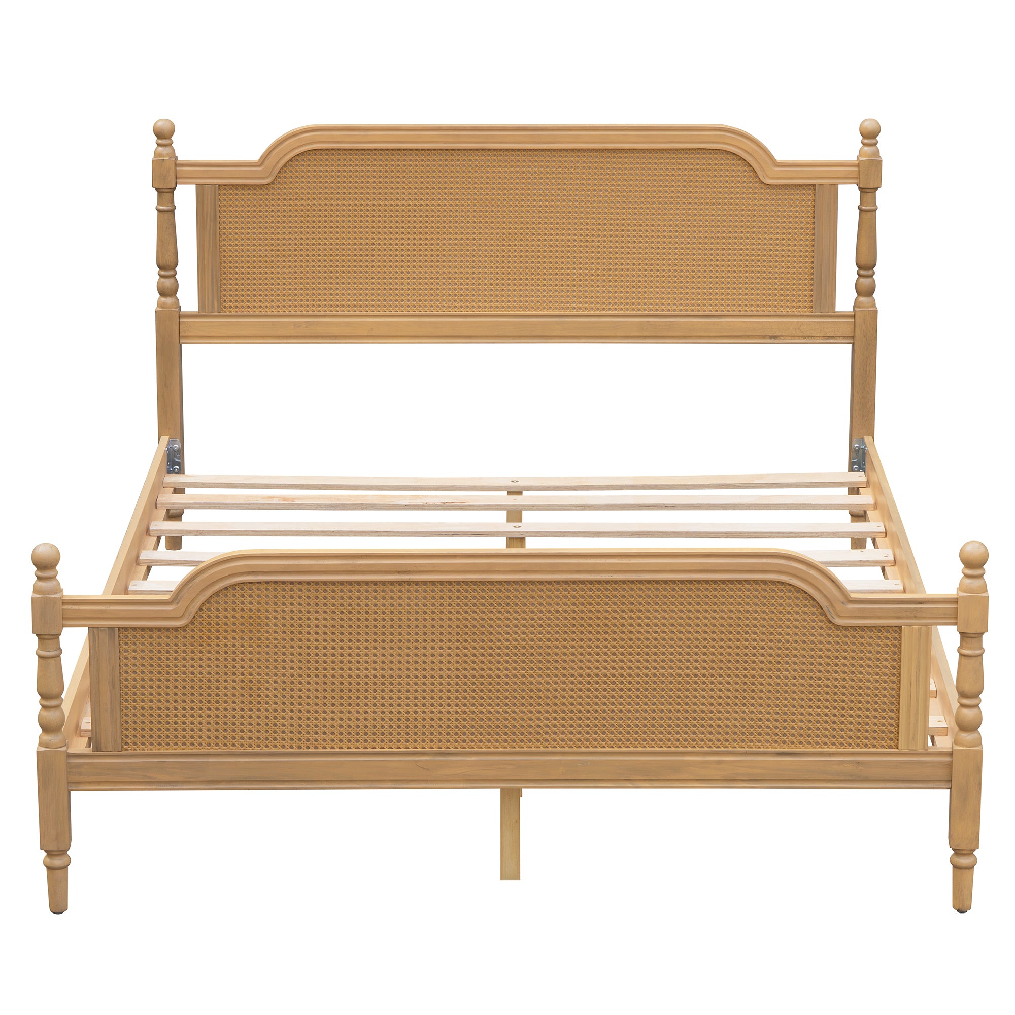 Traditional Queen Size Rattan Bed Frame in Antique Walnut