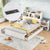 Full Size Storage Platform Bed with Pull Out Shelves Twin Size Trundle and 2 Drawers In White