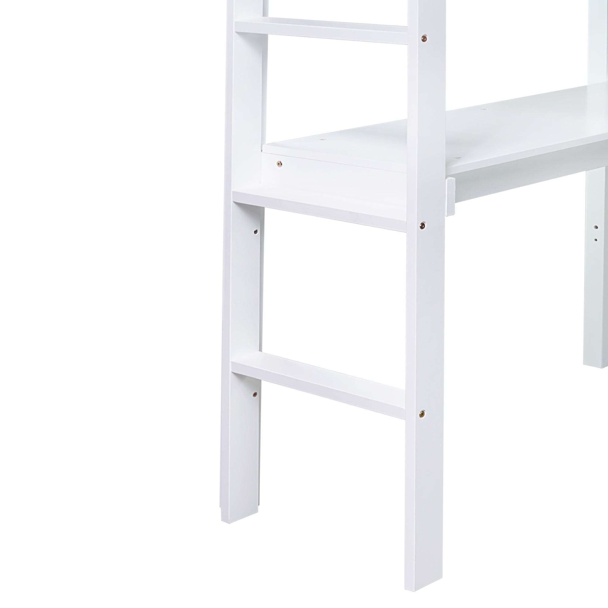 White Twin High Loft Bed For Kids with Built-in Desk in Rubber Wood Construction