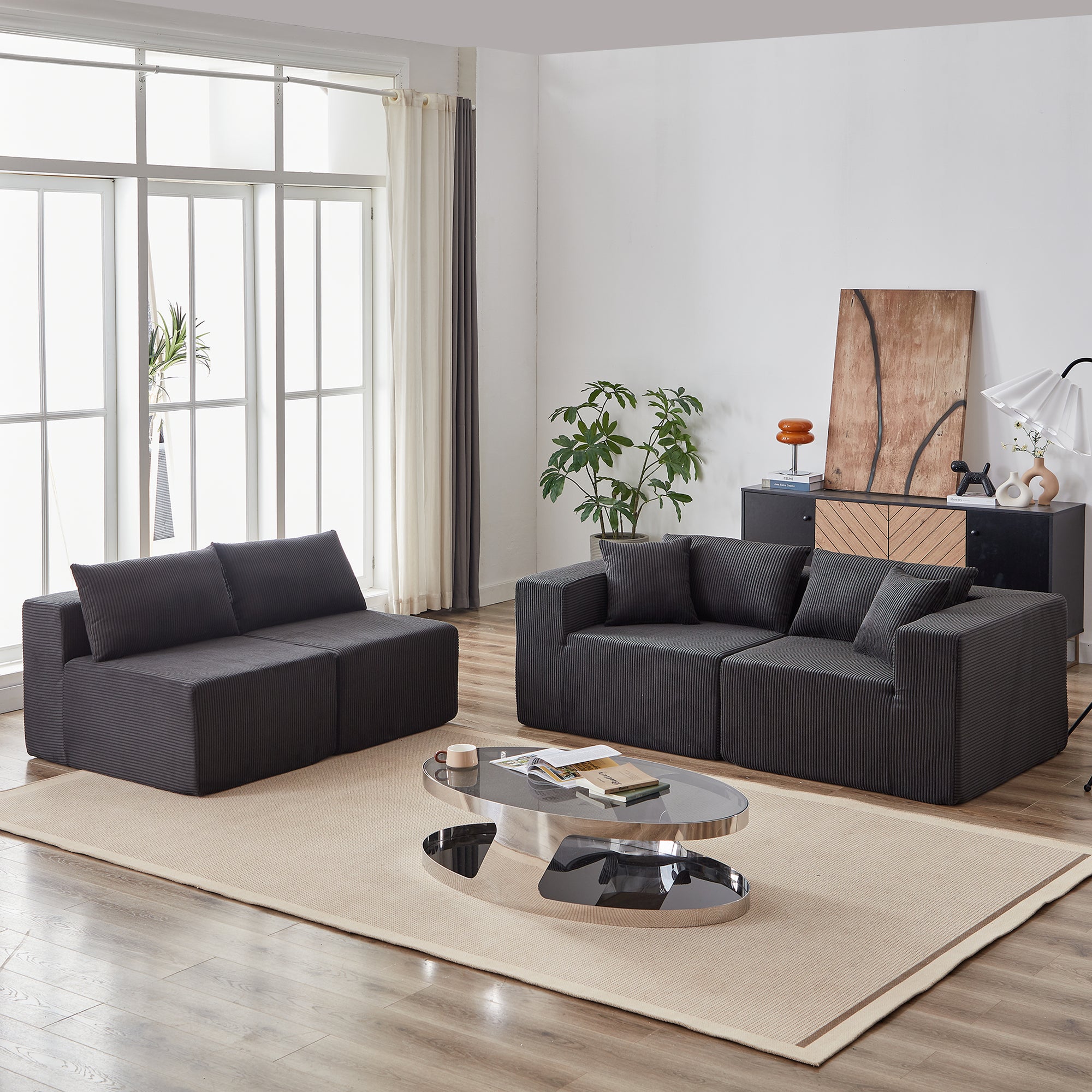 Nairobi 4-Seat Minimal Modular Sectional Sofa in Black