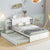 Full Size Storage Platform Bed with Twin Trundle and Pull Out Shelves In White