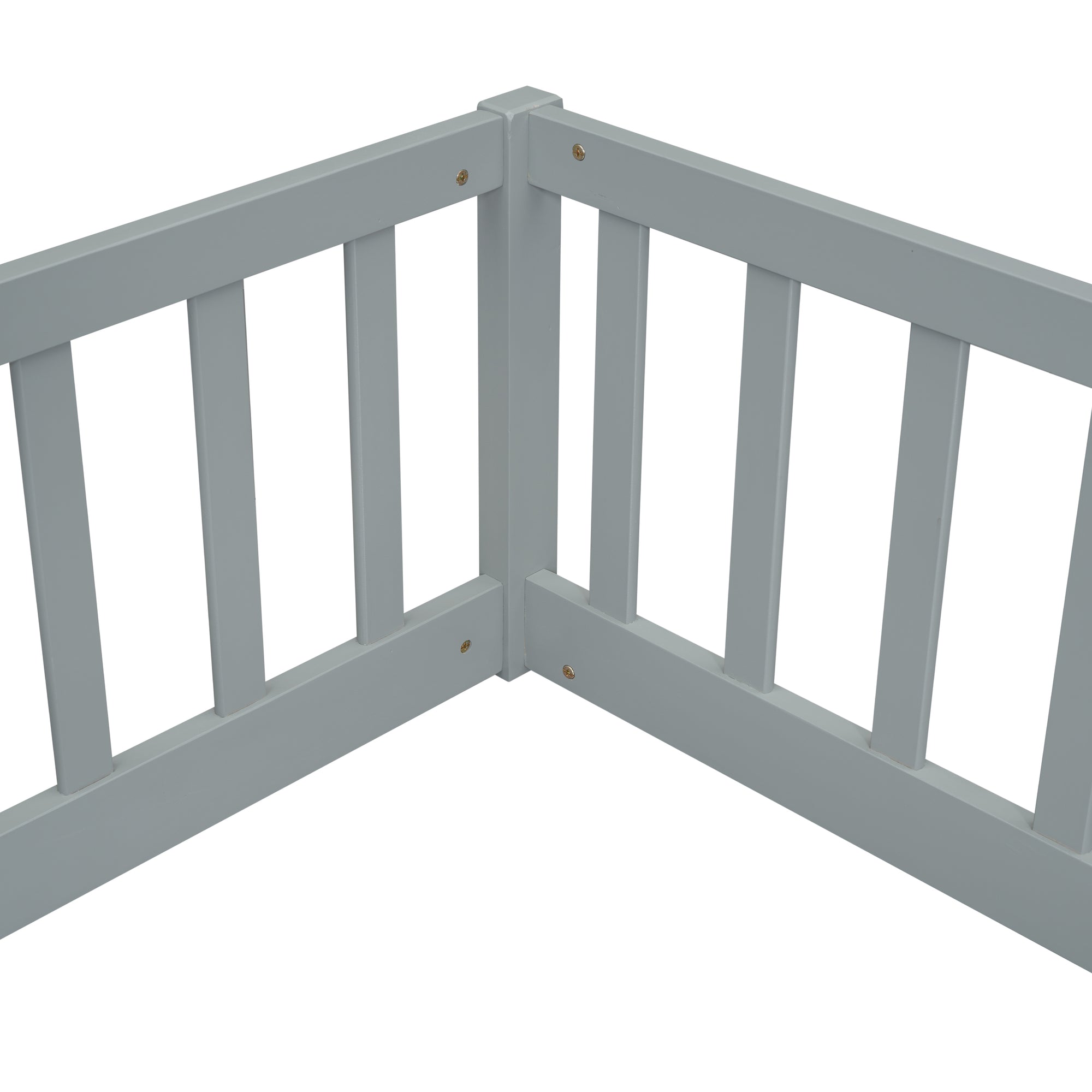 Gray Double Twin Toddler Floor Bed with Fence and Guardrails