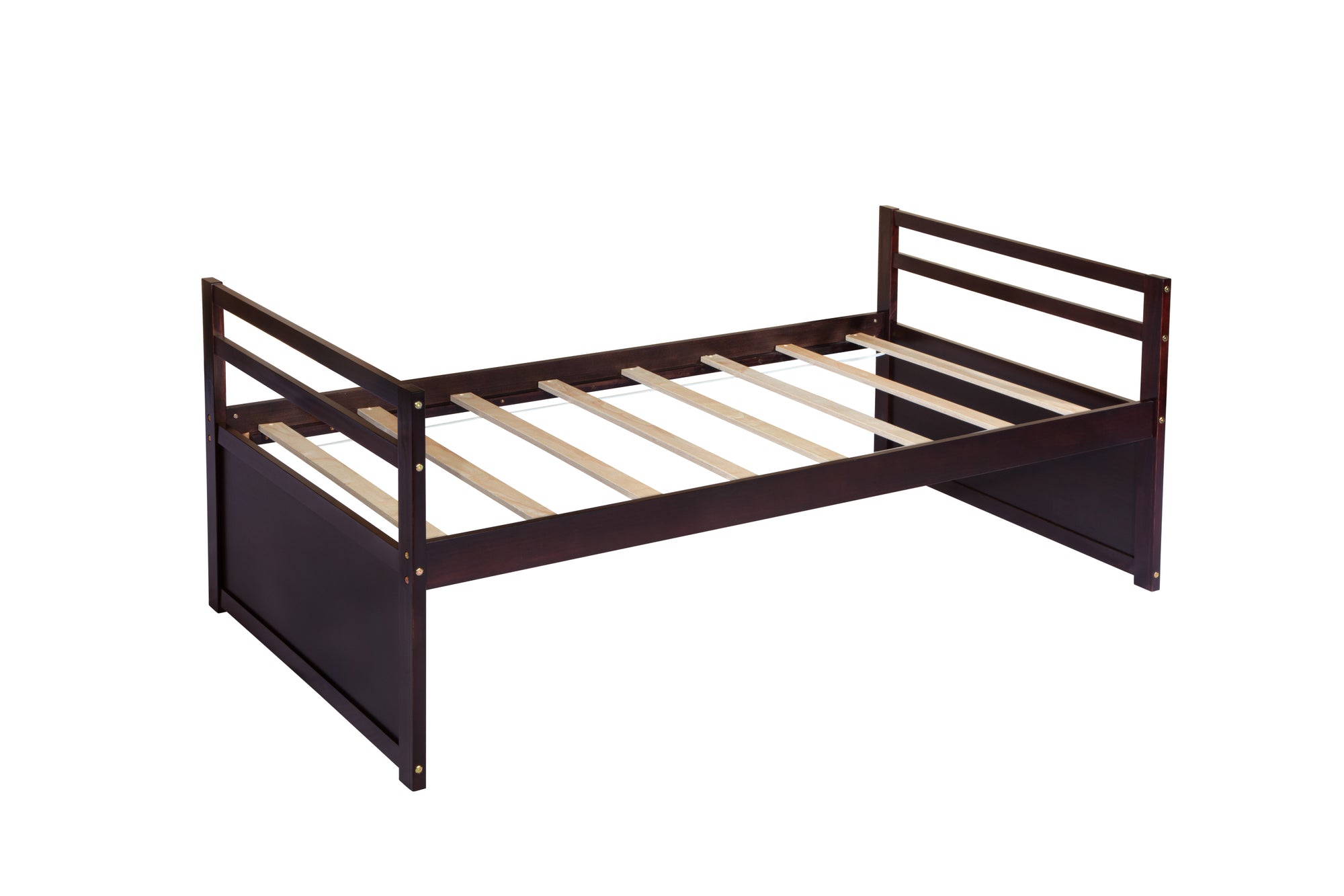 Espresso Pine Twin Size Bed with Headboard, Footboard, Trundle, and Three Storage Drawers