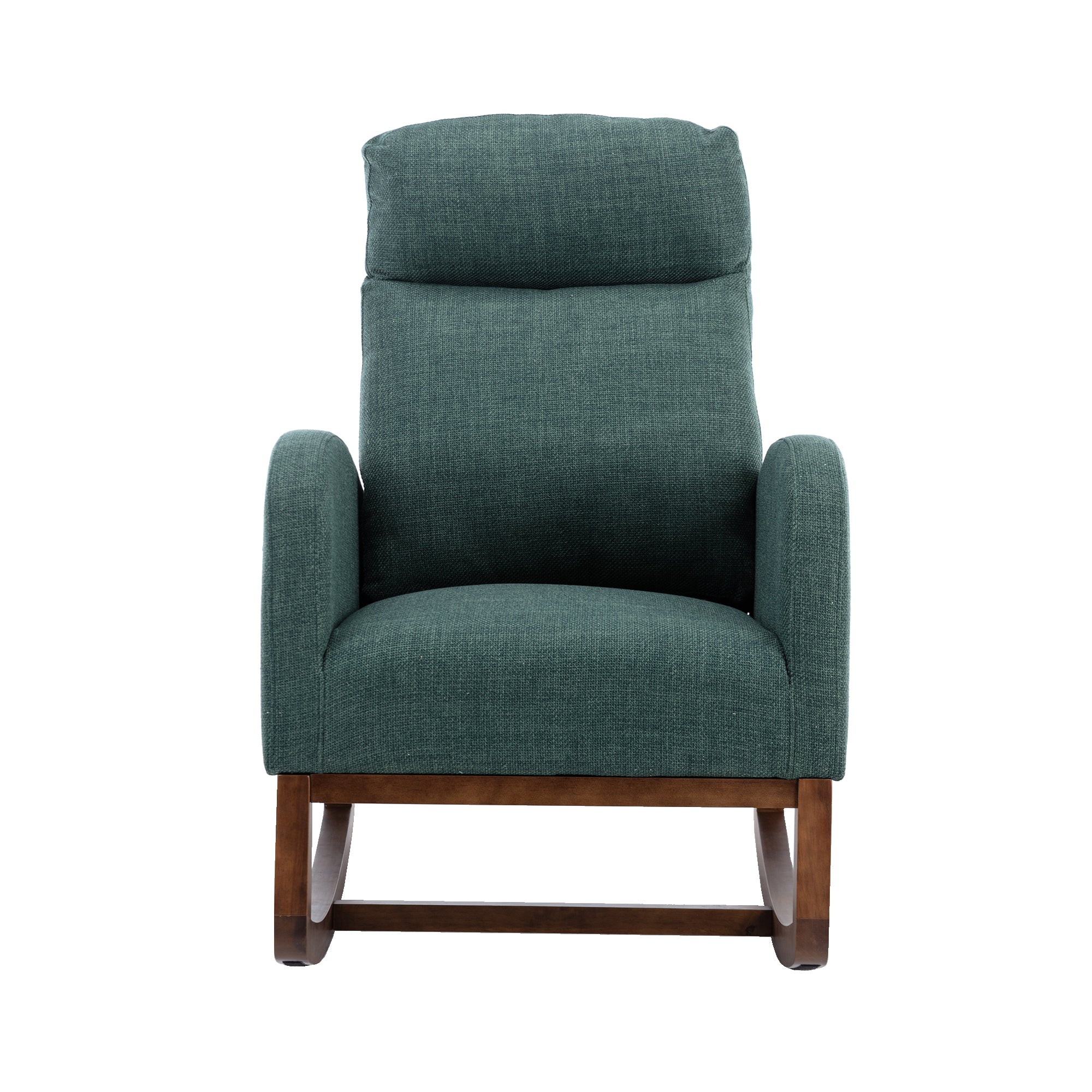 Modern Glider Rocking Chair with Side Pocket and High Back in Emerald Linen