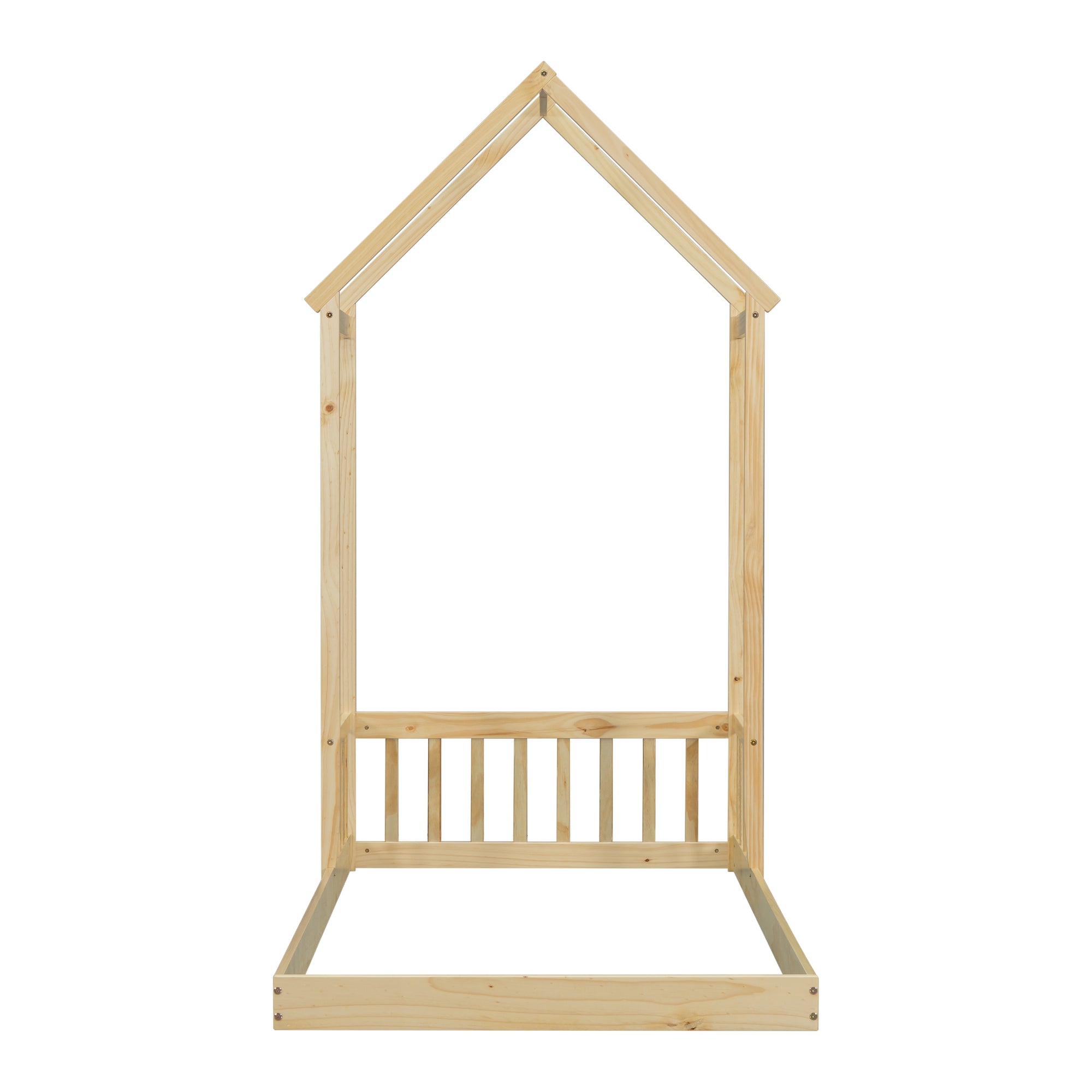 Natural Twin House-Shaped Roof Headboard Toddler Floor Bed