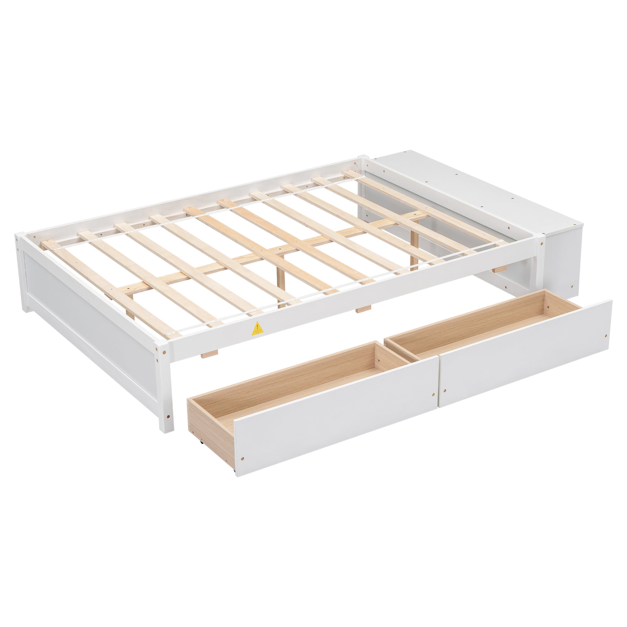 Full Size Bed with Storage Case and 2 Drawers in White