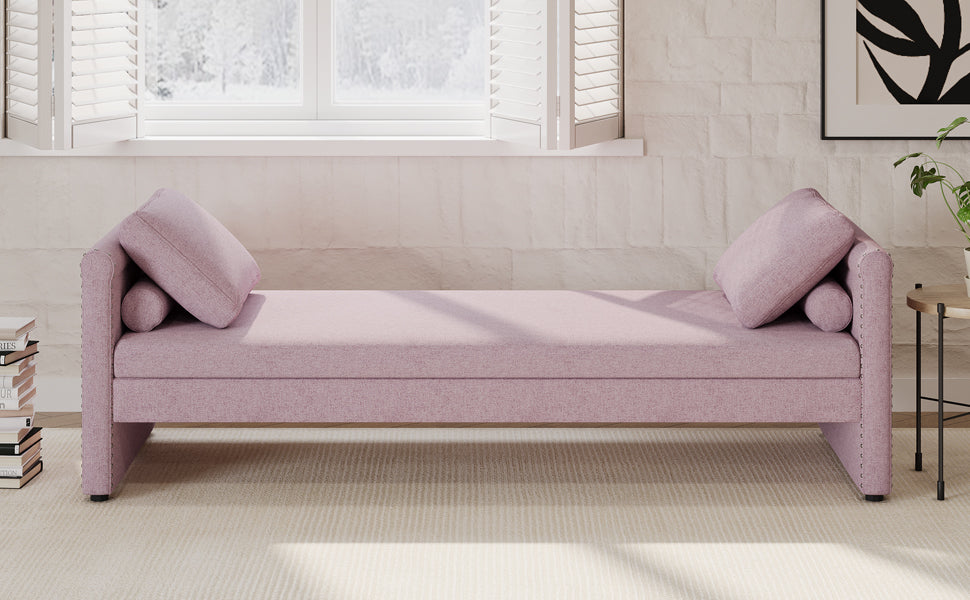 Pink Modern Linen Upholstered Chaise Lounger Daybed