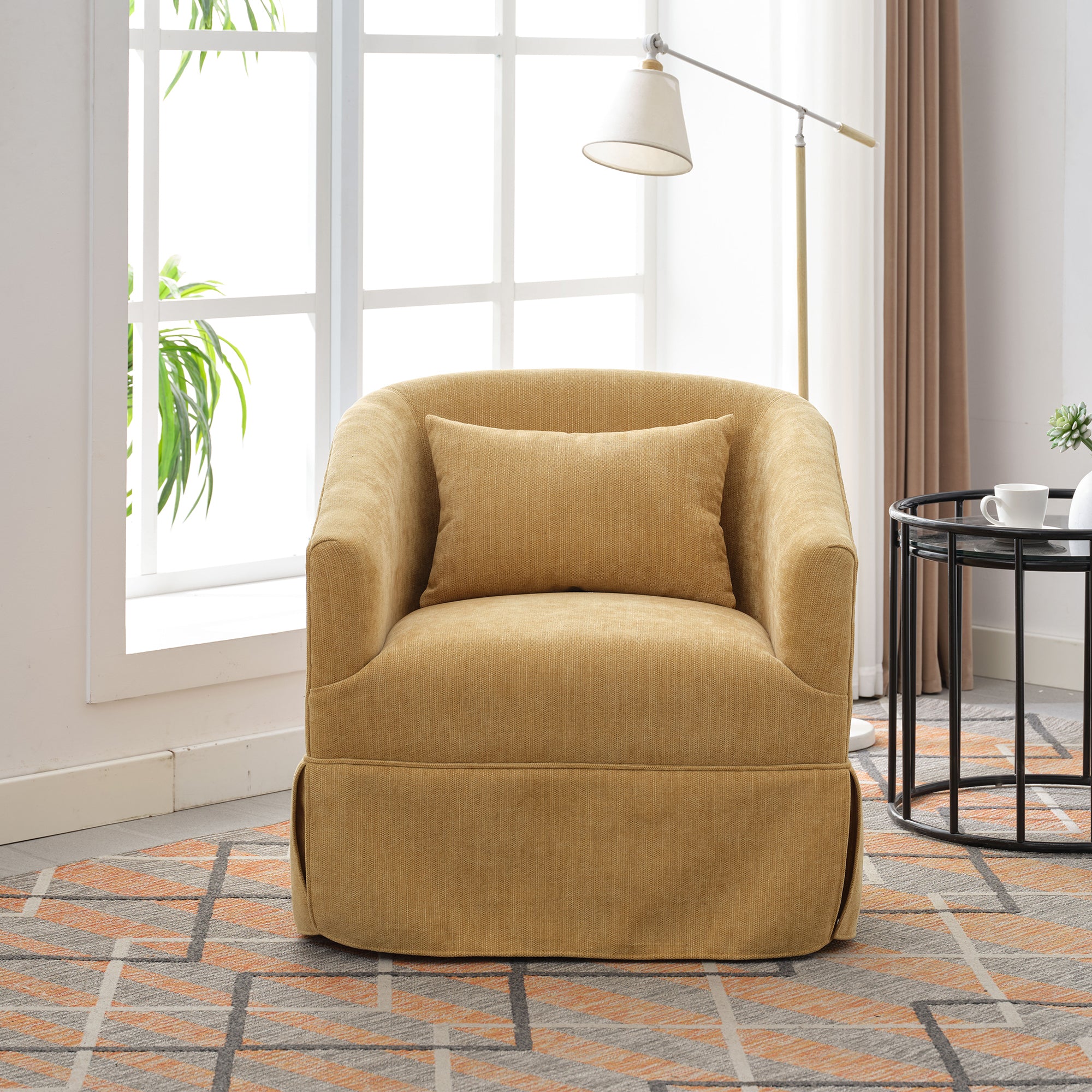 Mustard Yellow Upholstered Swivel Accent Armchair